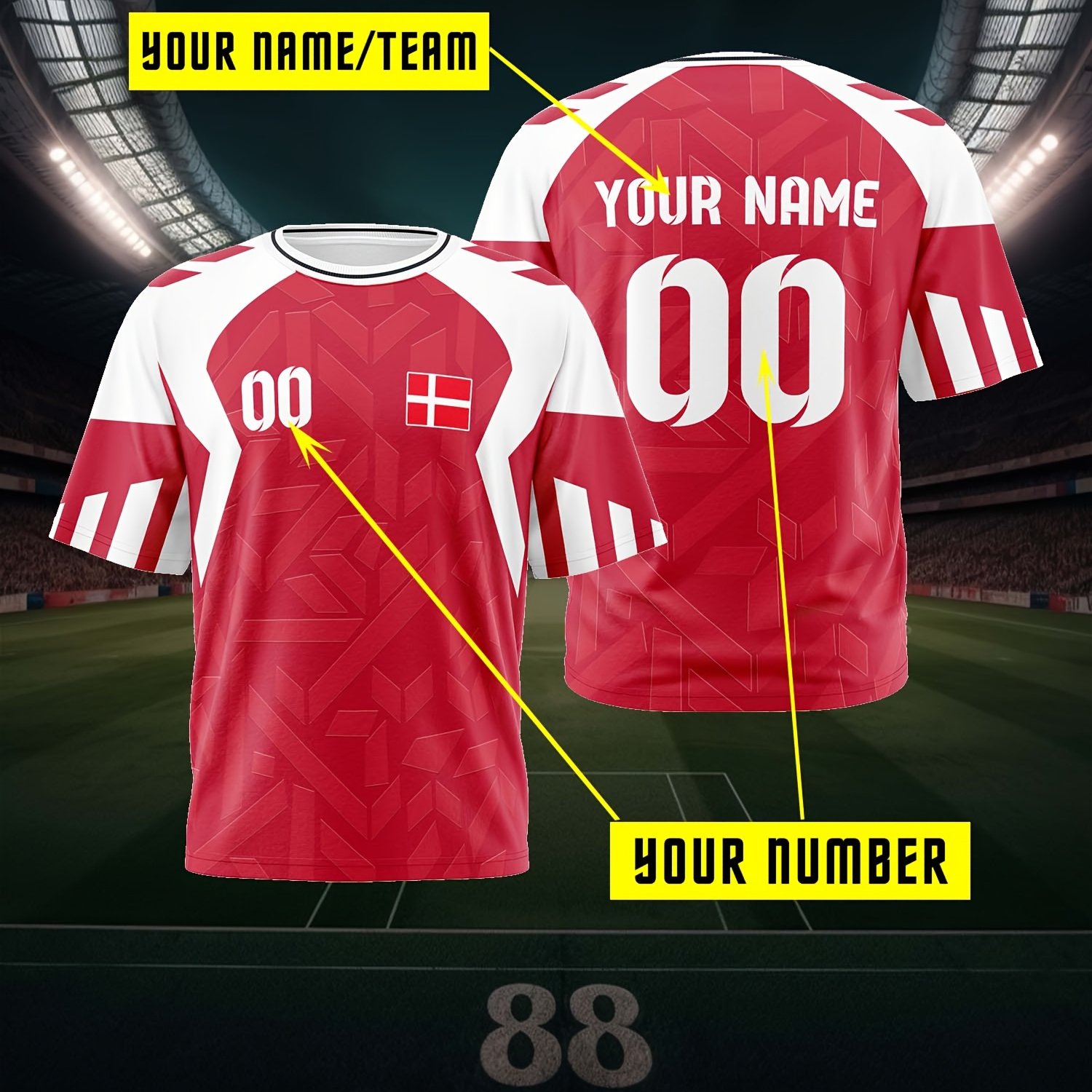 TEMU Men's Casual Football Shirt From Denmark, Featuring A Loose And Breathable Round-neck Design. For Sportswear, Customizable With , Perfect For