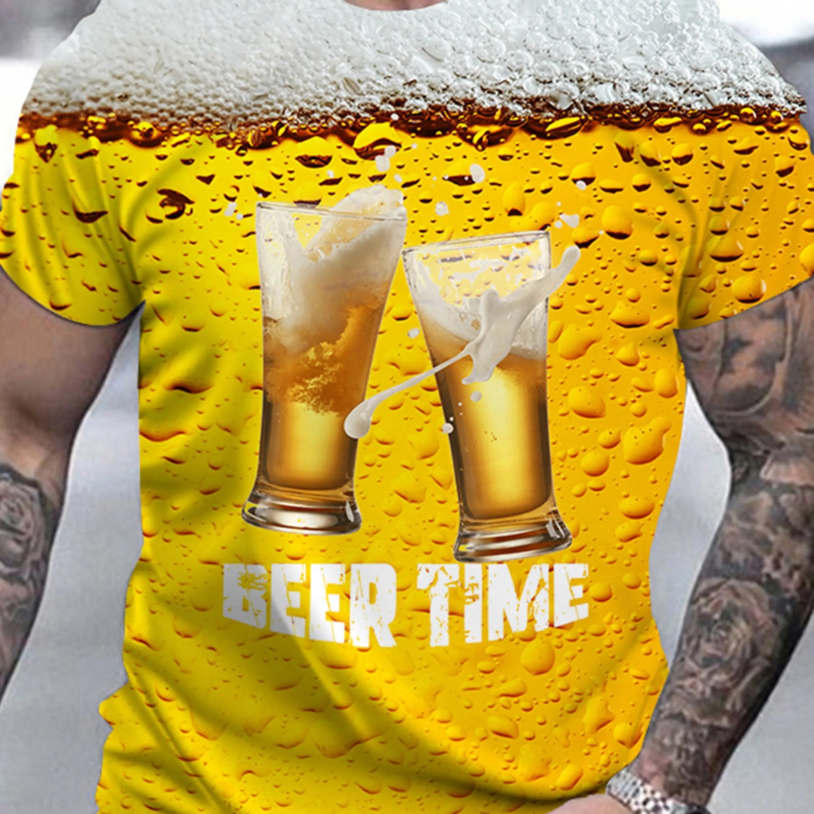TEMU 3d Printed Beer T-shirt For Men - Creative Short Sleeve Round Neck Casual Clothing