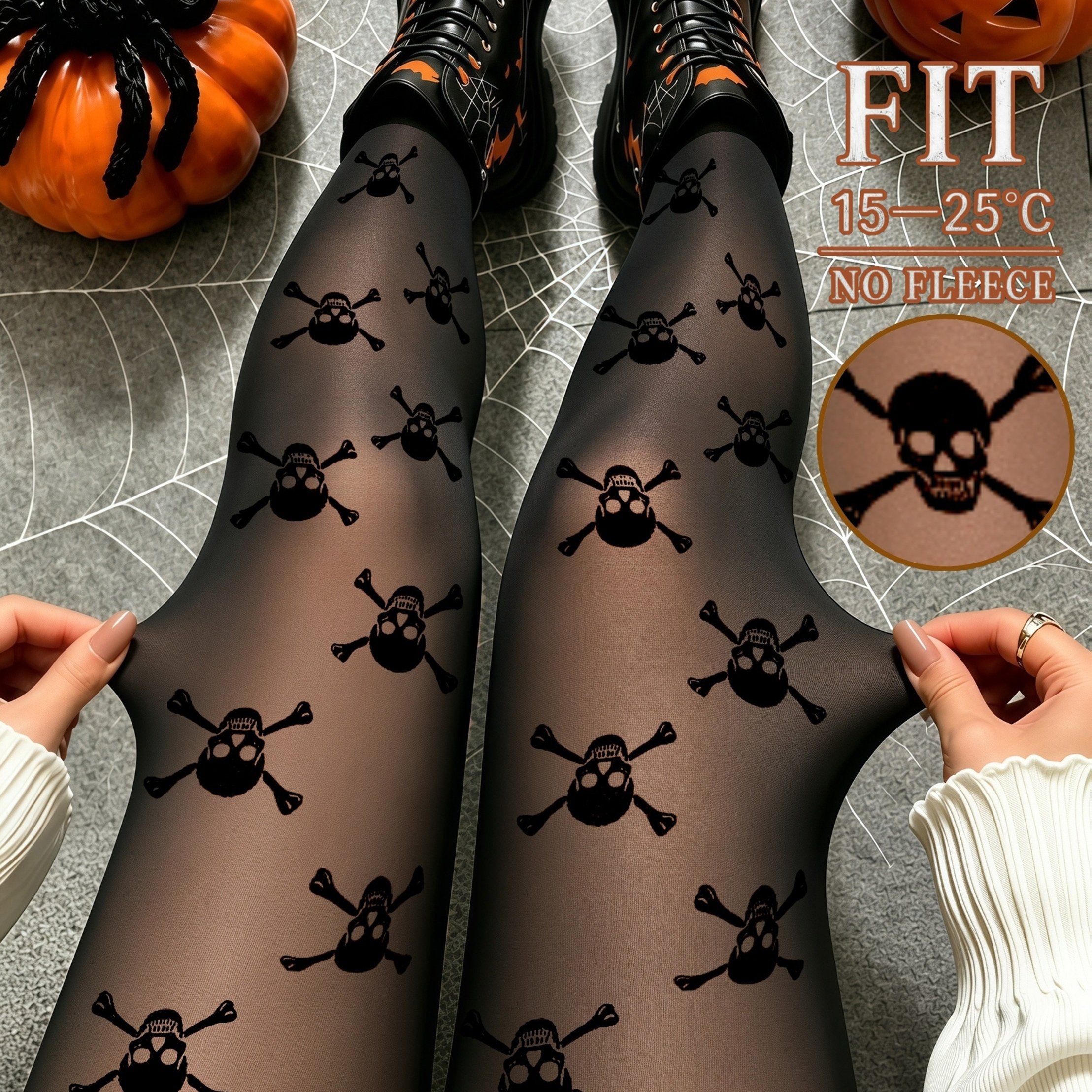 TEMU 80g Women's Black Skull Print Leggings High Waist Stretchy Breathable Comfortable Gothic Y2k Dark Pants For Shopping Parties Night Out Festive