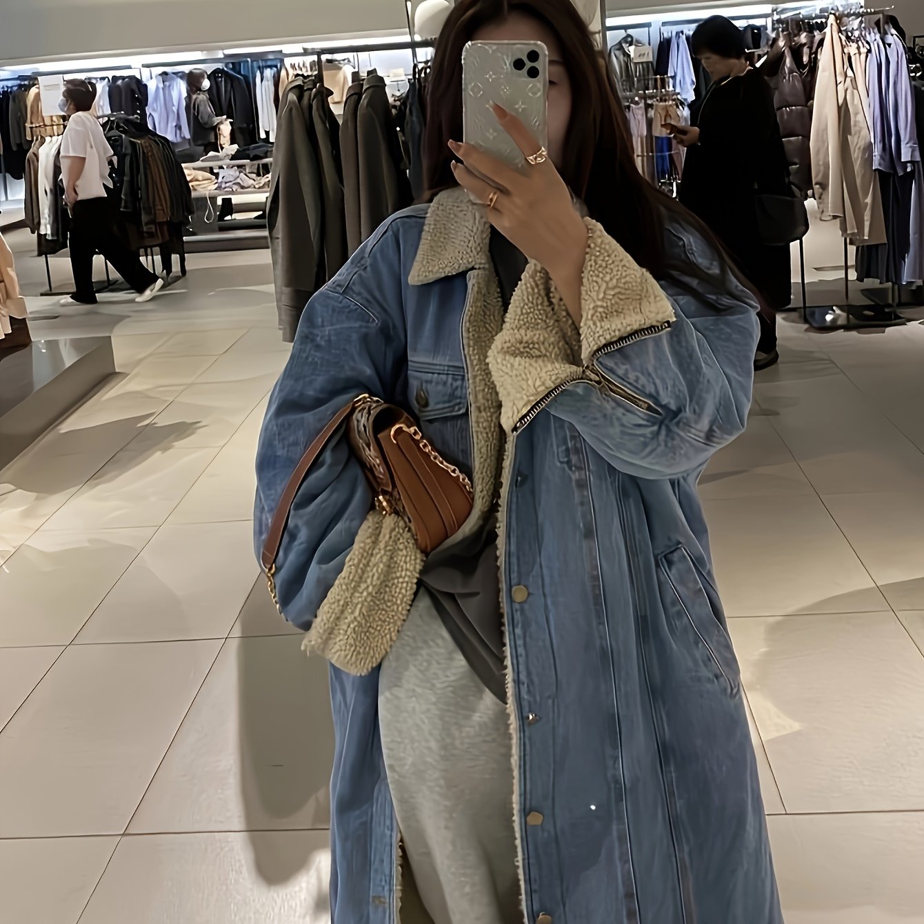 Image of New Beautiful Hot Women's Korean Style Autumn Winter All-match Thickened Denim Long Lamb Coat Warm Long Sleeve Top Fleece Jacket 369331