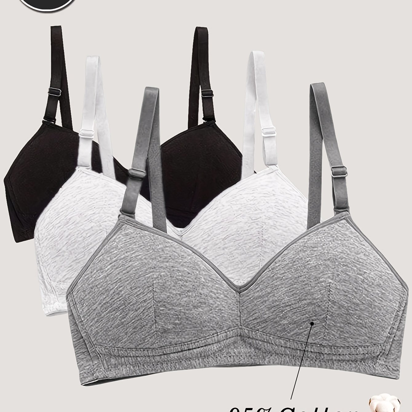 3pcs ' Seamless Sports Bras - Soft Breathable Non-padded Underwire-free Removable Straps, Solid Color (light Pink, Black, Light Gray) For Everyday & Wear, Comfortable Underwear