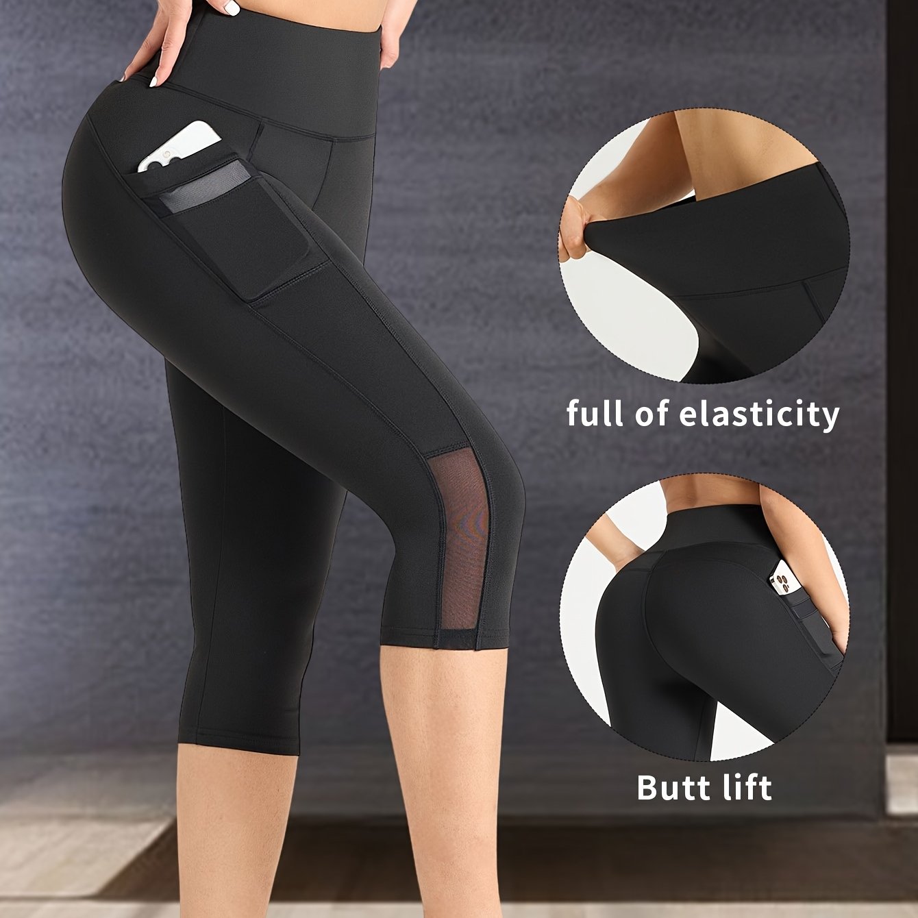 TEMU Nuevos Shorts de Yoga para Mujer con Paneles de Malla, Pantalones Capri Deportivos para Fitness al , Leggings Glúteos y Control de Abdomen,