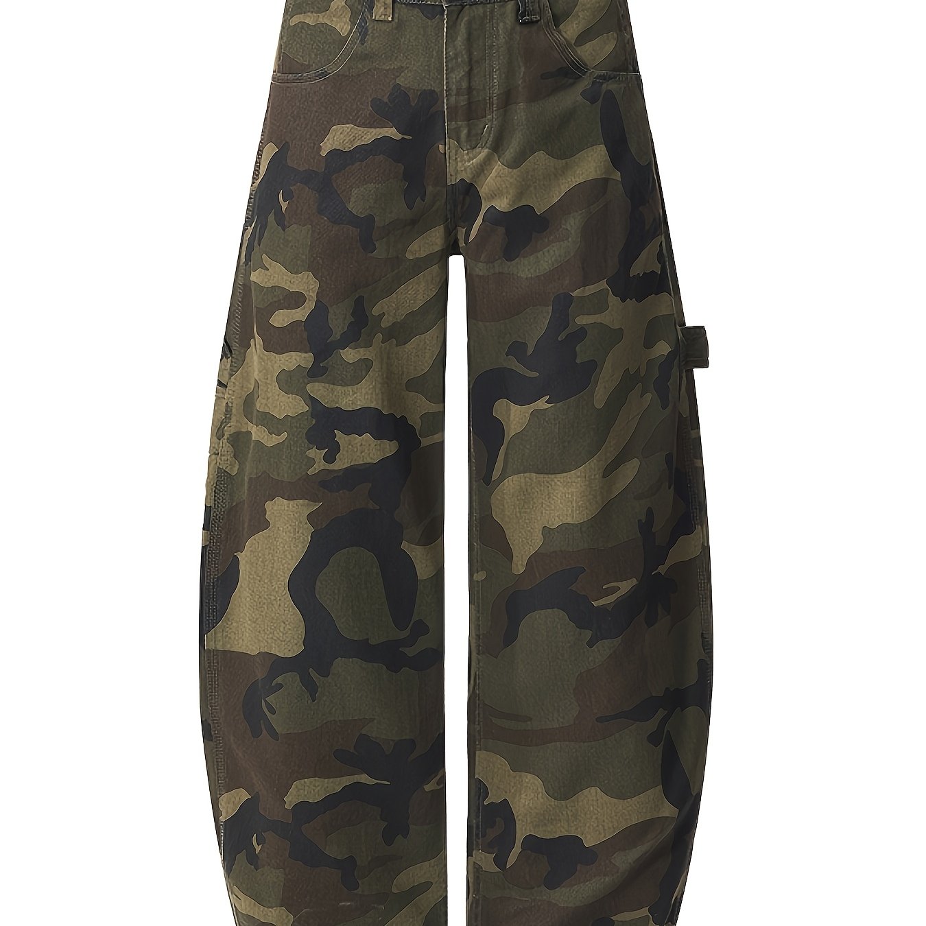 Image of Men's Cargo Jeans Wide Leg Pants - Loose Straight , Soft Washed Denim With Camouflage Trousers Suitable For Streetwear, Outdoor, Style, Machine Washable, -
