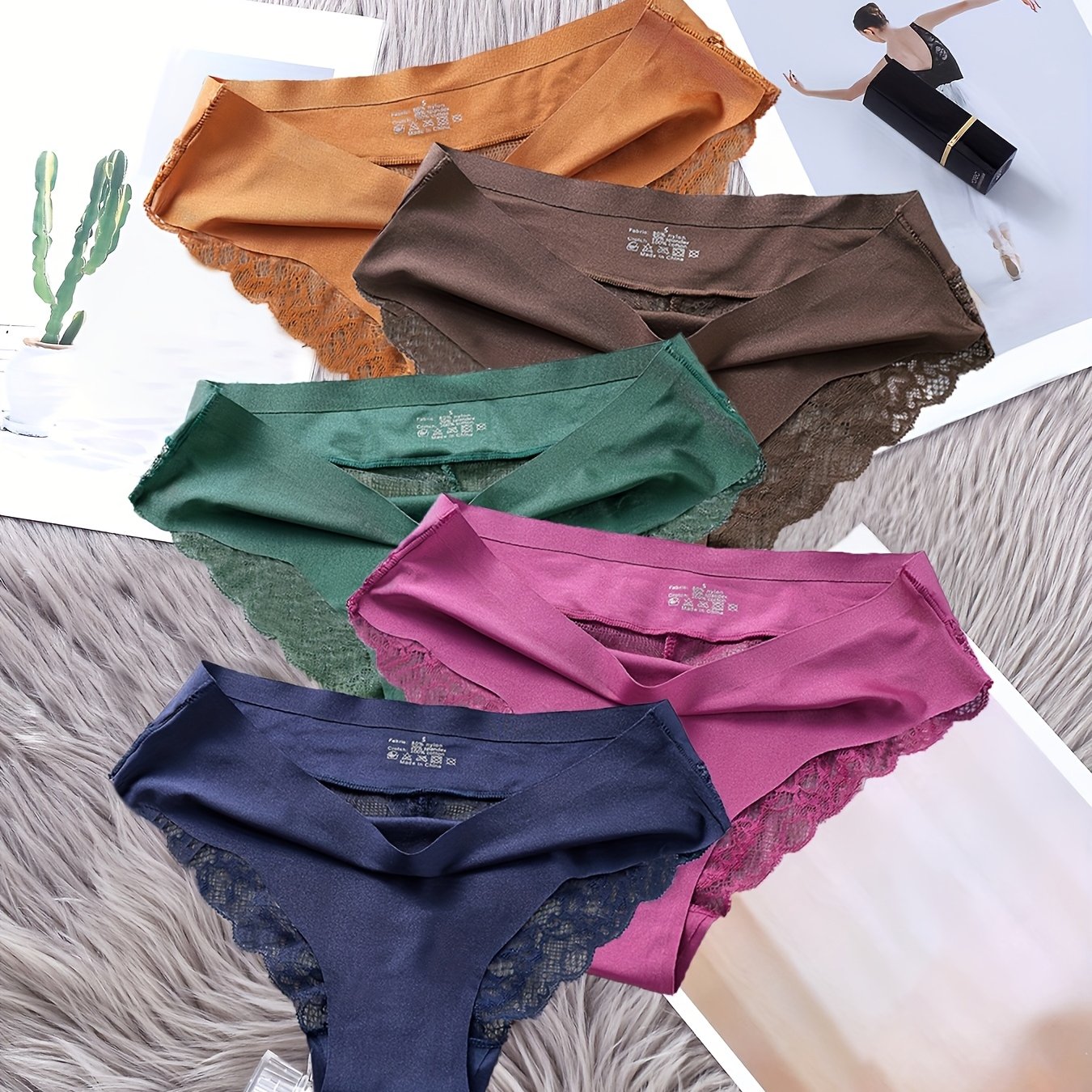 5-pack Ice Panties Women' Lace Solid Color Crotch Ladies Underwear Triangle Shorts