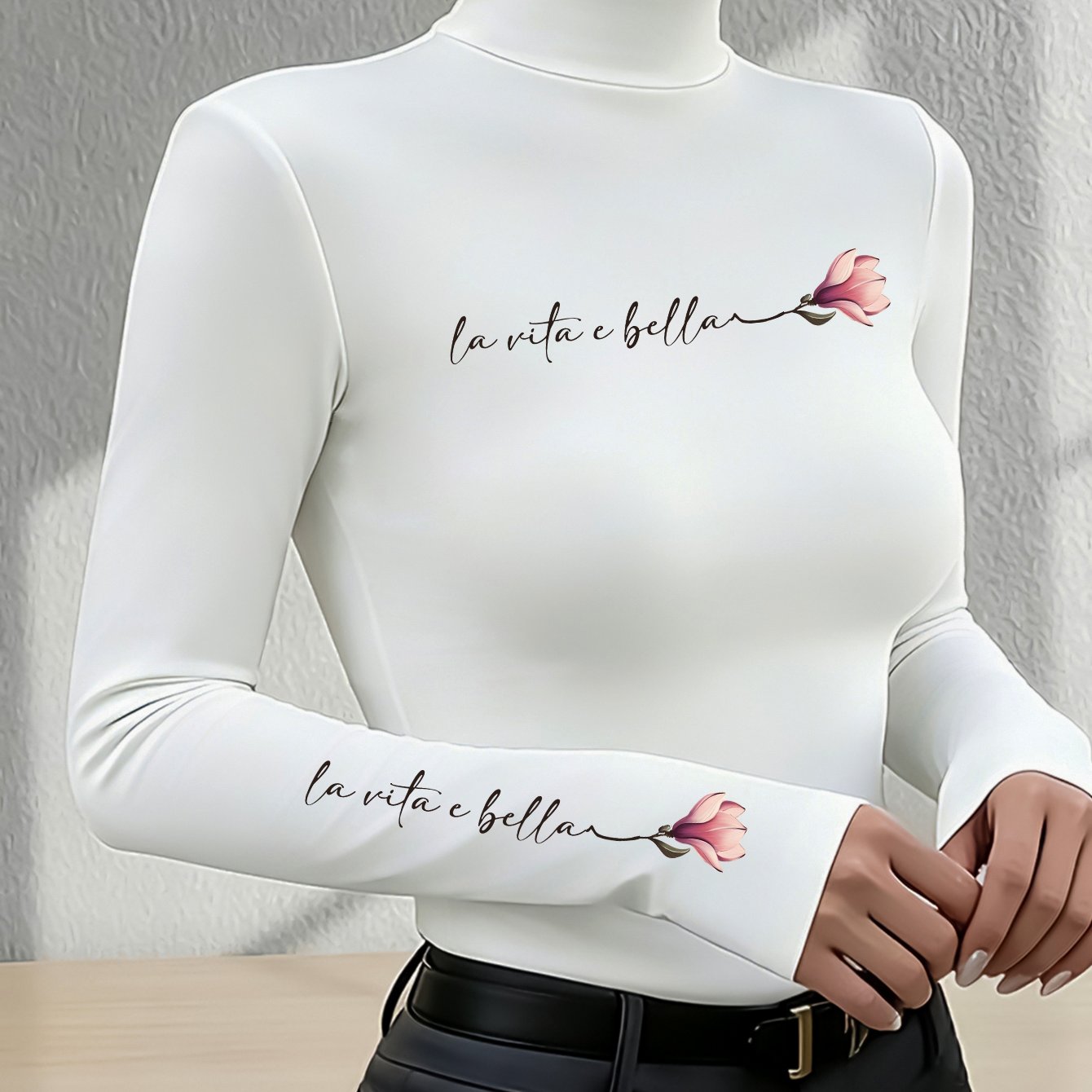 TEMU Neuer Stil verdicktes Unterzieh-Basisschicht mit hohem Stehkragen, bedrucktes Oberteil, Y2K Damen-T-Shirt, schmeichelnde Slim-Fit-Basisschicht,