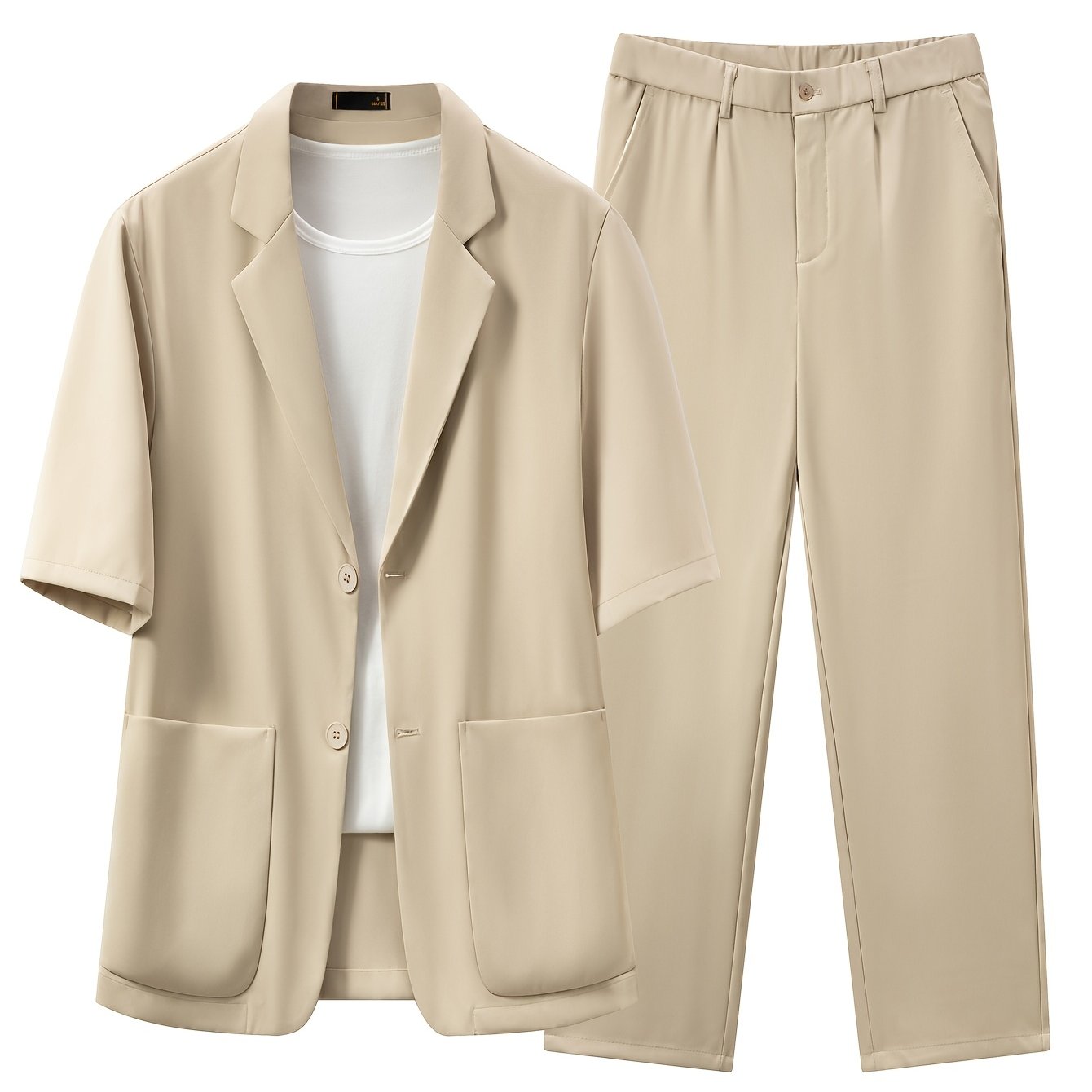 TEMU Men's New Short-sleeve Suit Set, Short-sleeve Top   Suit Pants Combo, Comfortable Casual Loose-fit Suit Set
