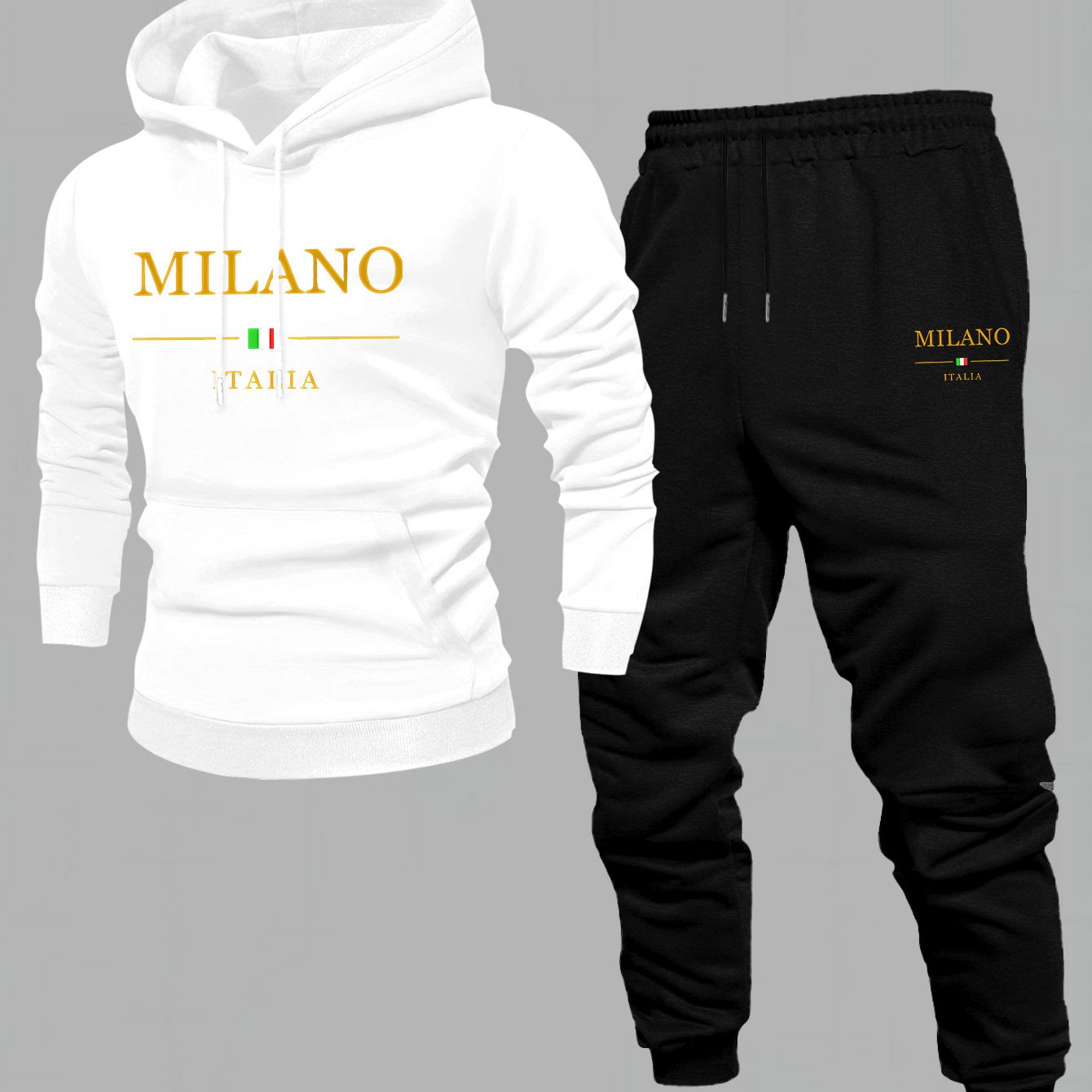 TEMU Trendy Casual Men's Printed Fashion Sweatshirt And Pants Set, Comfortable Fabric Suitable For Autumn And Winter Outdoor Activities And Casual