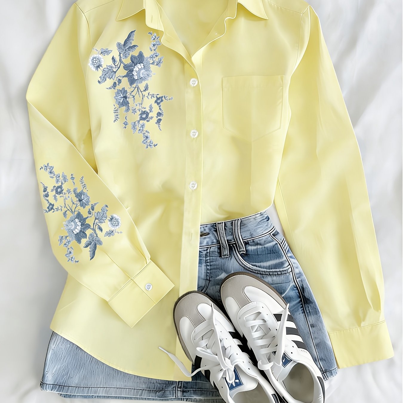 TEMU Korean-style Preppy Shirt With Button Collar And Design. A Versatile Korean-style Minimalist Long-sleeved Shirt For Autumn