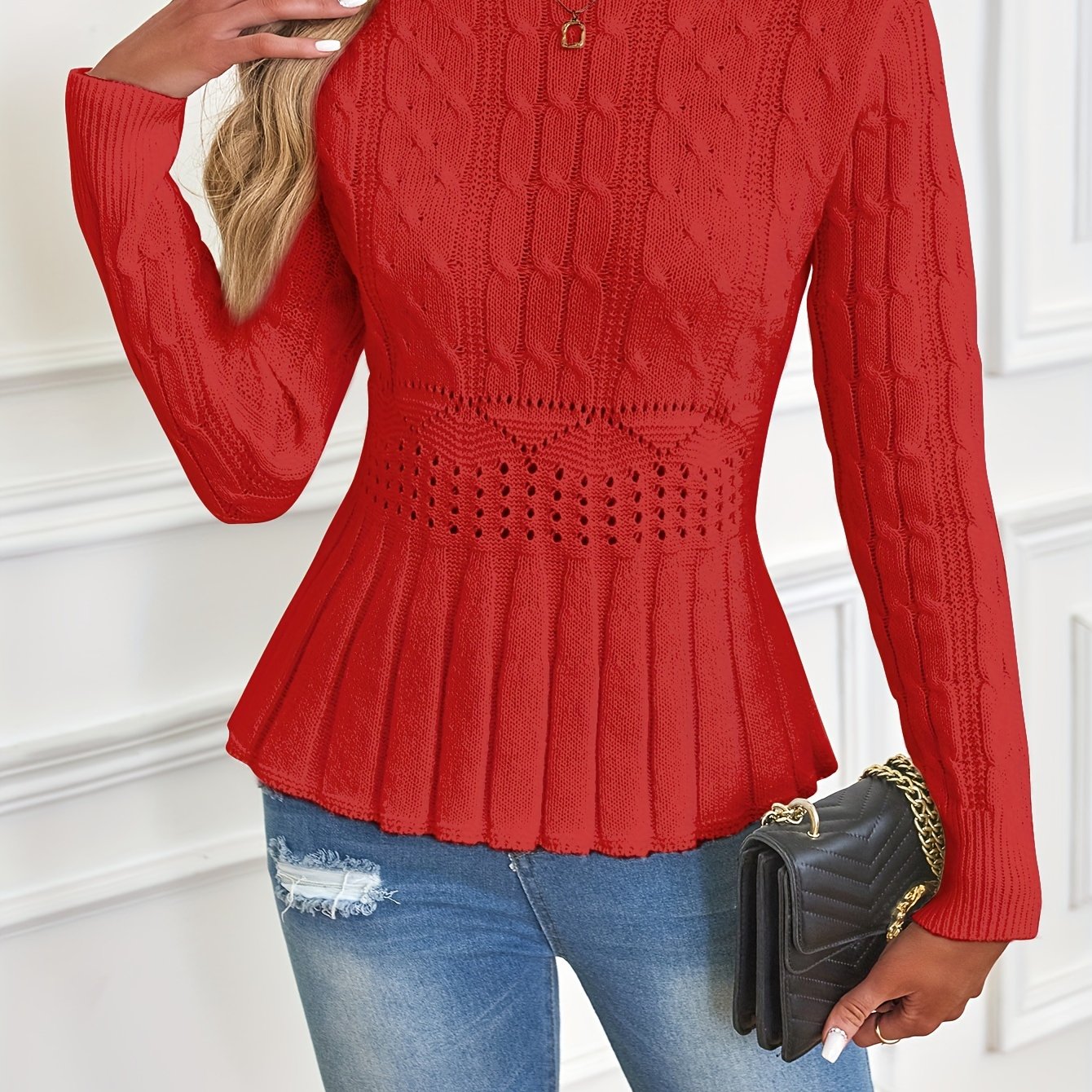 New Autumn/winter Fashionable Solid Color Cable Twist Cable Round Neck Sweater For Women