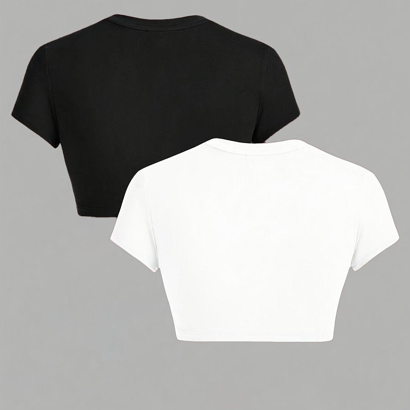 TEMU 2pcs Set Trendy Women's Round Neck Short-sleeved Slim Short Top T-shirt, Suitable For Spring, Summer And Autumn