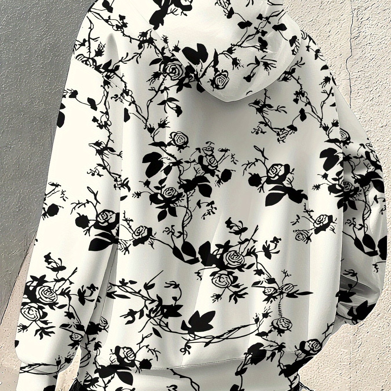 TEMU Plus Size - Plus Size - Women's Fashion Floral Print Zip-up Hoodie - Style, Long Sleeve, Machine Washable - Perfect For Spring/fall, Loose