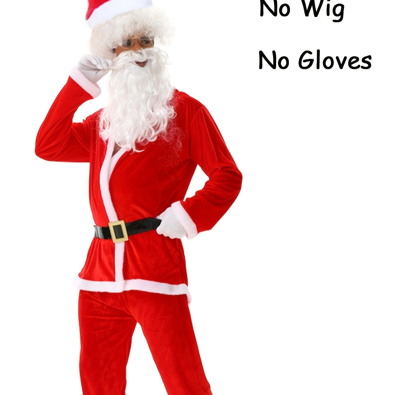 TEMU Adult Christmas Costume Set (includes Santa Hat, Beard, Top, Belt, Pants), Men's Christmas Party Theme Outfit, Excludes Props, Wig, Or Christmas
