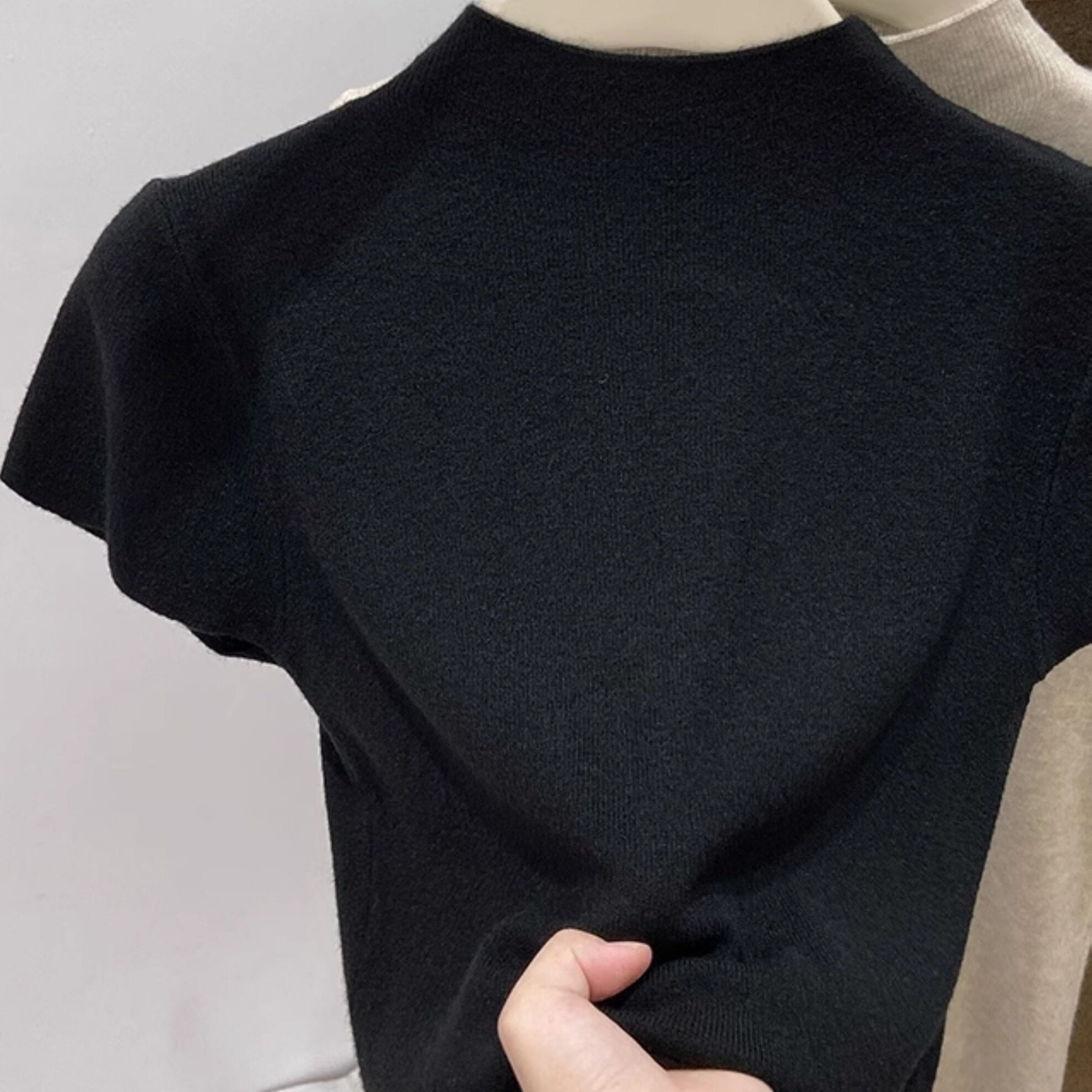 TEMU Nouveauté Automne 2026 Pull à Manches Courtes et Col Mi-Haut pour Femme, Coupe Ajustée, Col Rond, Haut