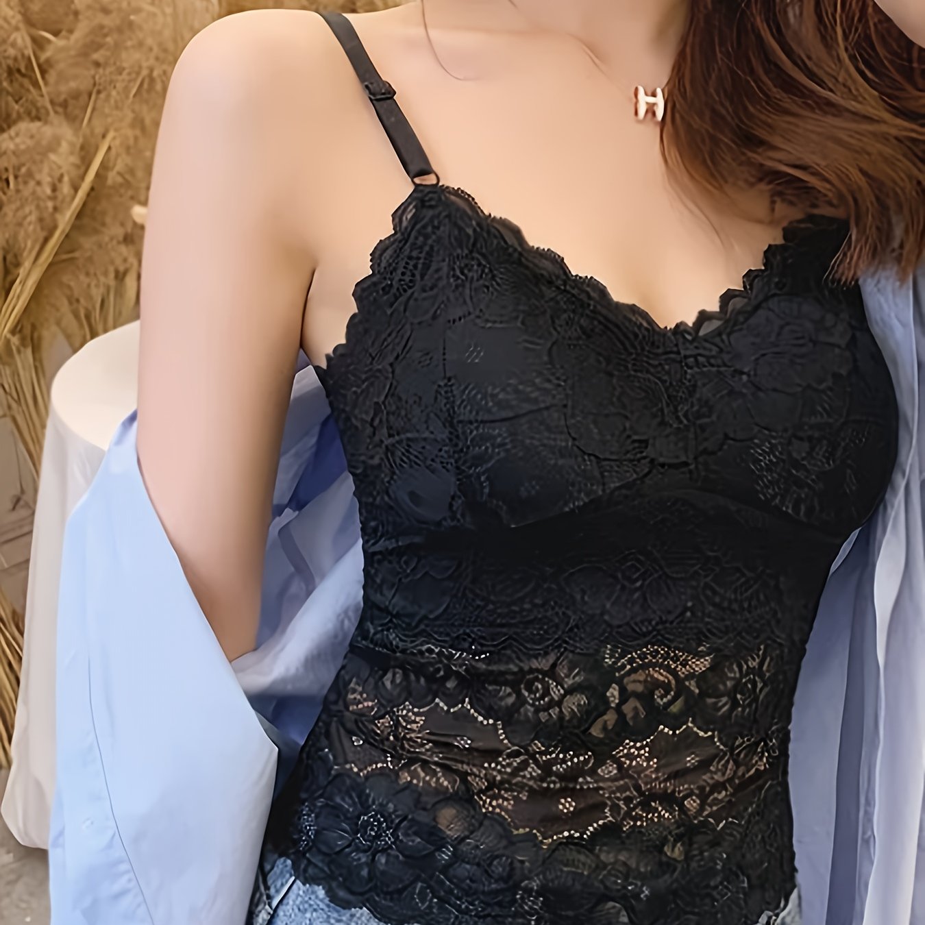 Image of Summer Fashion Lace Cami Tank Top Base Layer With Built-in Padding Removable Straps Adjustable Top Women's Lingerie