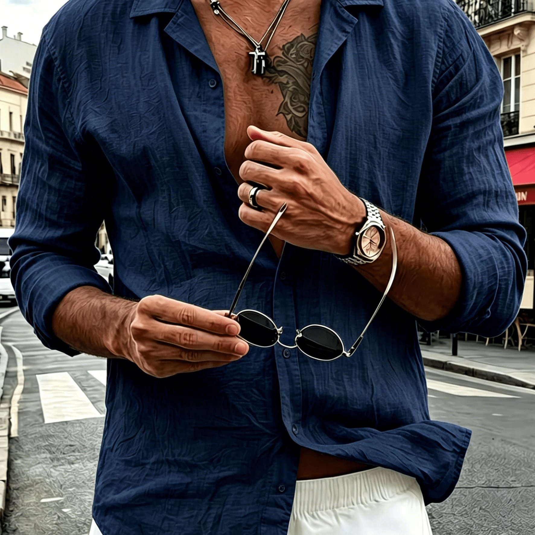 TEMU Men's Summer Linen Long-sleeve Shirt, Washed Wrinkle-textured Loose Fit Casual Shirt, Breathable Thin Lapel Cardigan, European And Style Vintage