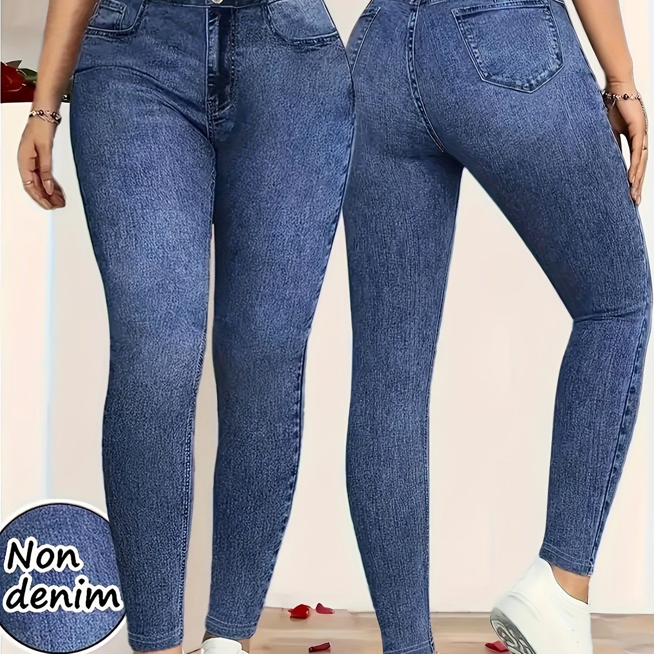 E-shop [Bedruckte Leggings - Kein Jeans-Optik Stoff][Jeans-Optik Druck] Damen Stretch Leggings mit Jeans-Optik Druck, Lässige Matte Textur Basisschicht