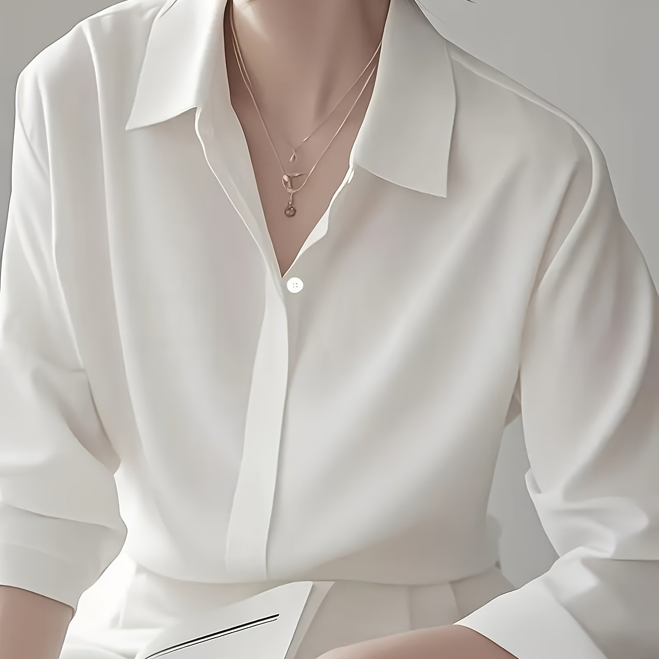TEMU Women's Long Sleeve Shirt, White, Simple, Professional, Commuting, Summer, Workplace, Light Luxury, High-end Feel, Spring/autumn Top, Draping