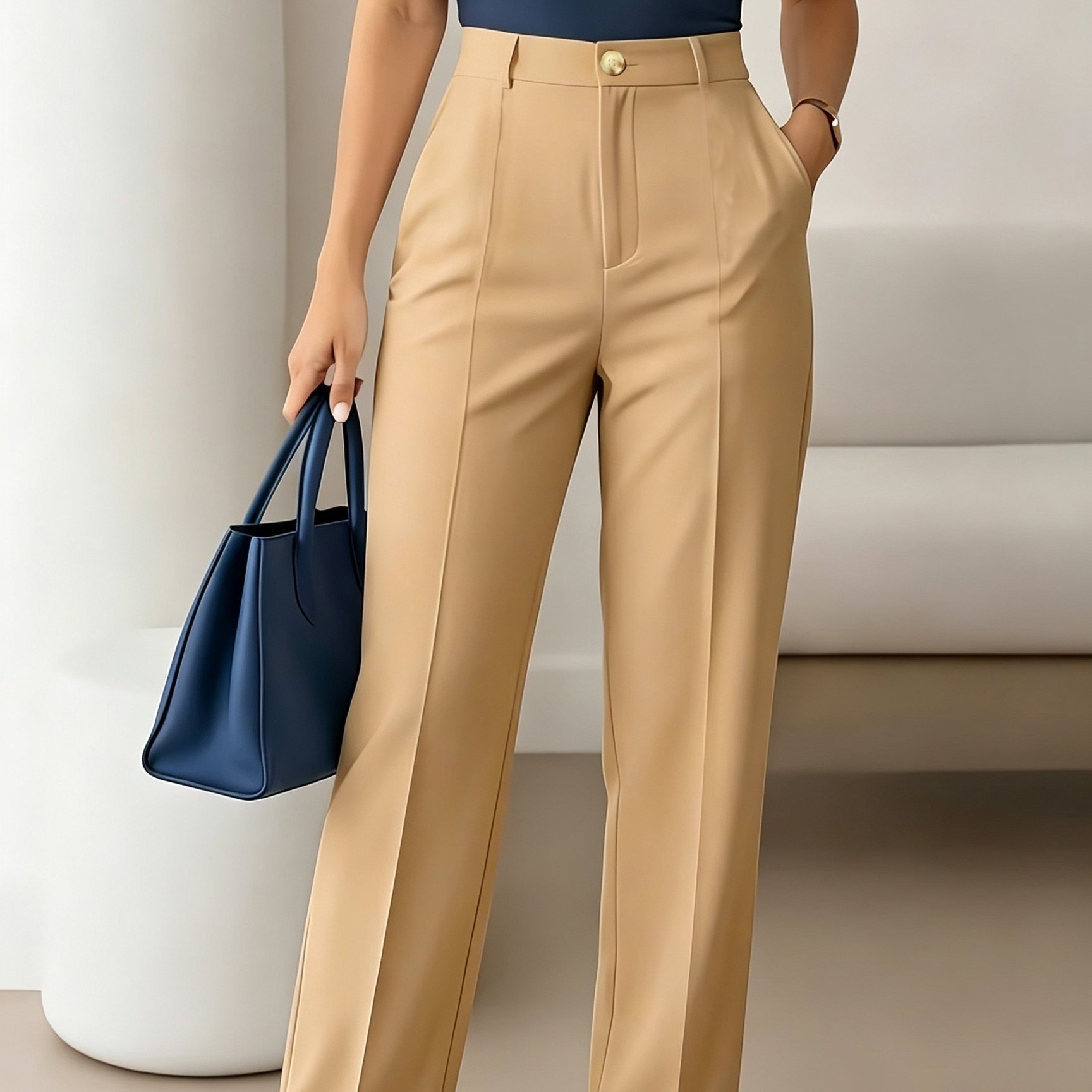 TEMU New Women's Elegant Casual Slim-fit Trousers, Solid Color Long Pants For , Daily Wear, Work, Casual , And