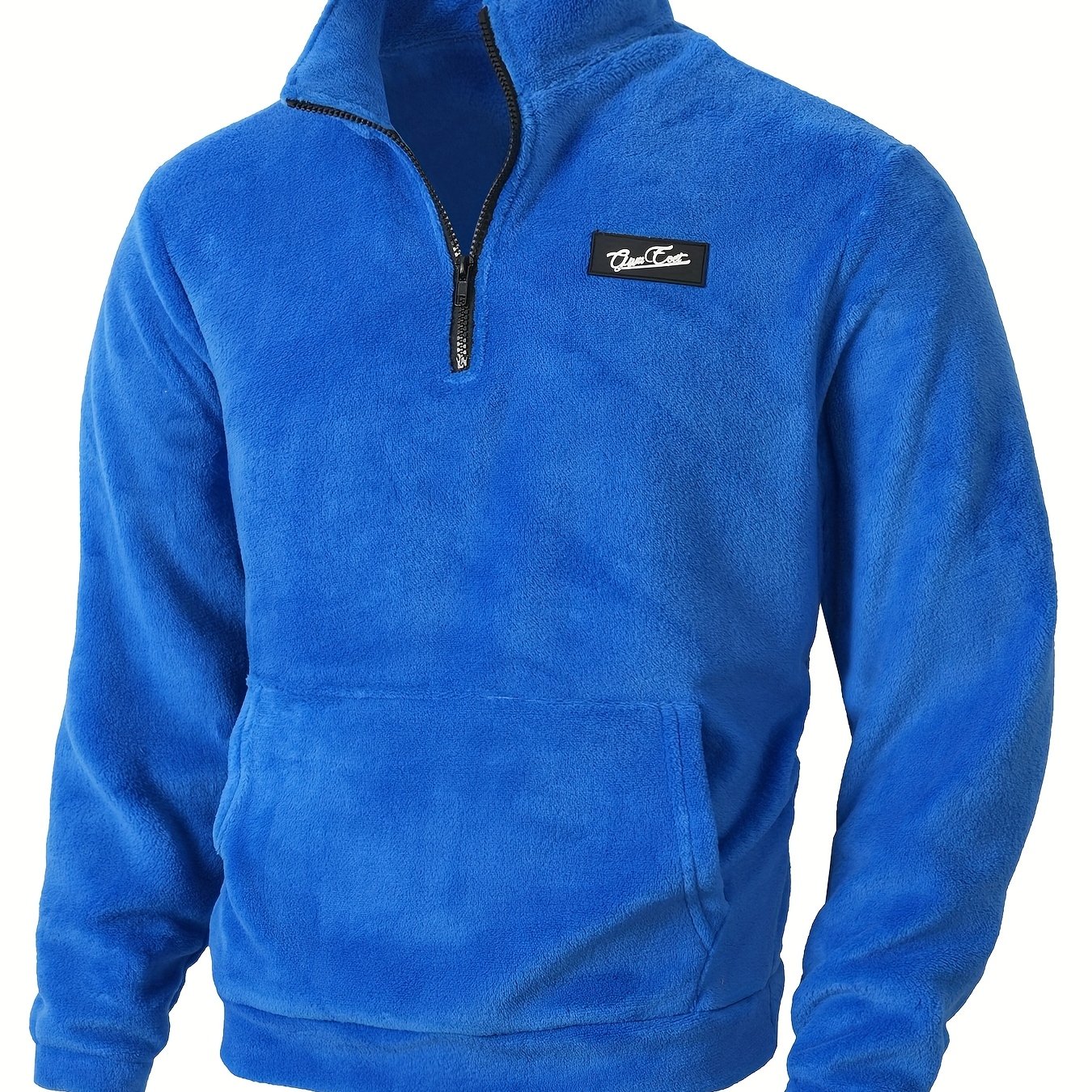 E-shop KJ-W052 Korallenfleece Jacke für Herbst und Winter, Große Größe, Stehkragen, Halb-Reißverschluss, Lässiges Plüsch-Sweatshirt für Herren,