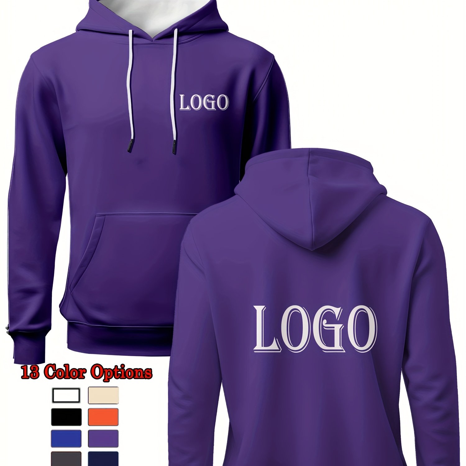 TEMU Plus Size Custom Men's Casual Hoodie - Personalized With Name/text, Team Customization, Long Sleeve Hooded Sweatshirt, Durable Casual Top For