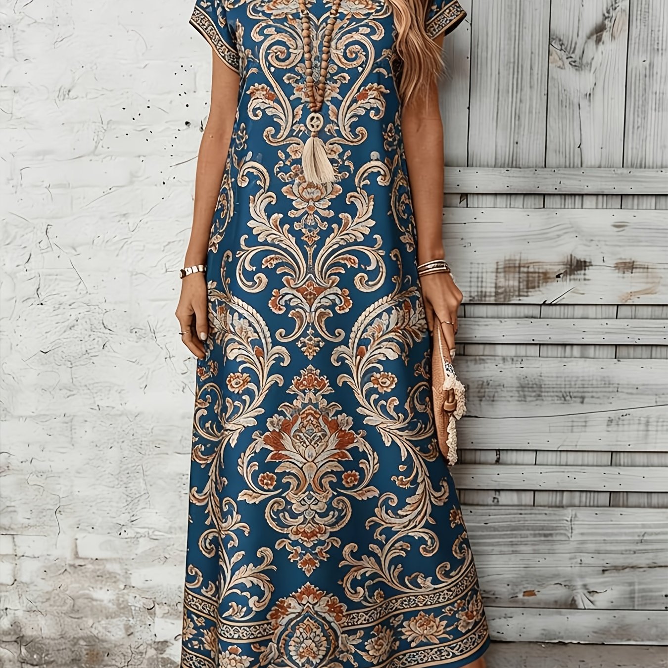 TEMU Plus Size, Plus Size Bohemian Style Loose Straight Long Dress