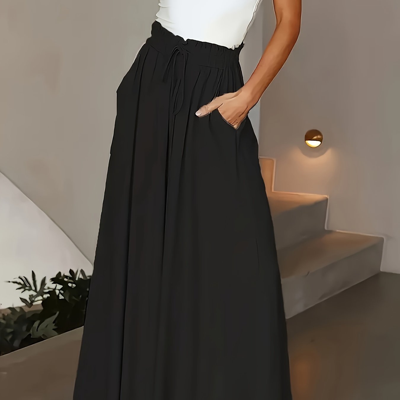 Women's Long Pants With An Elastic Waistband
