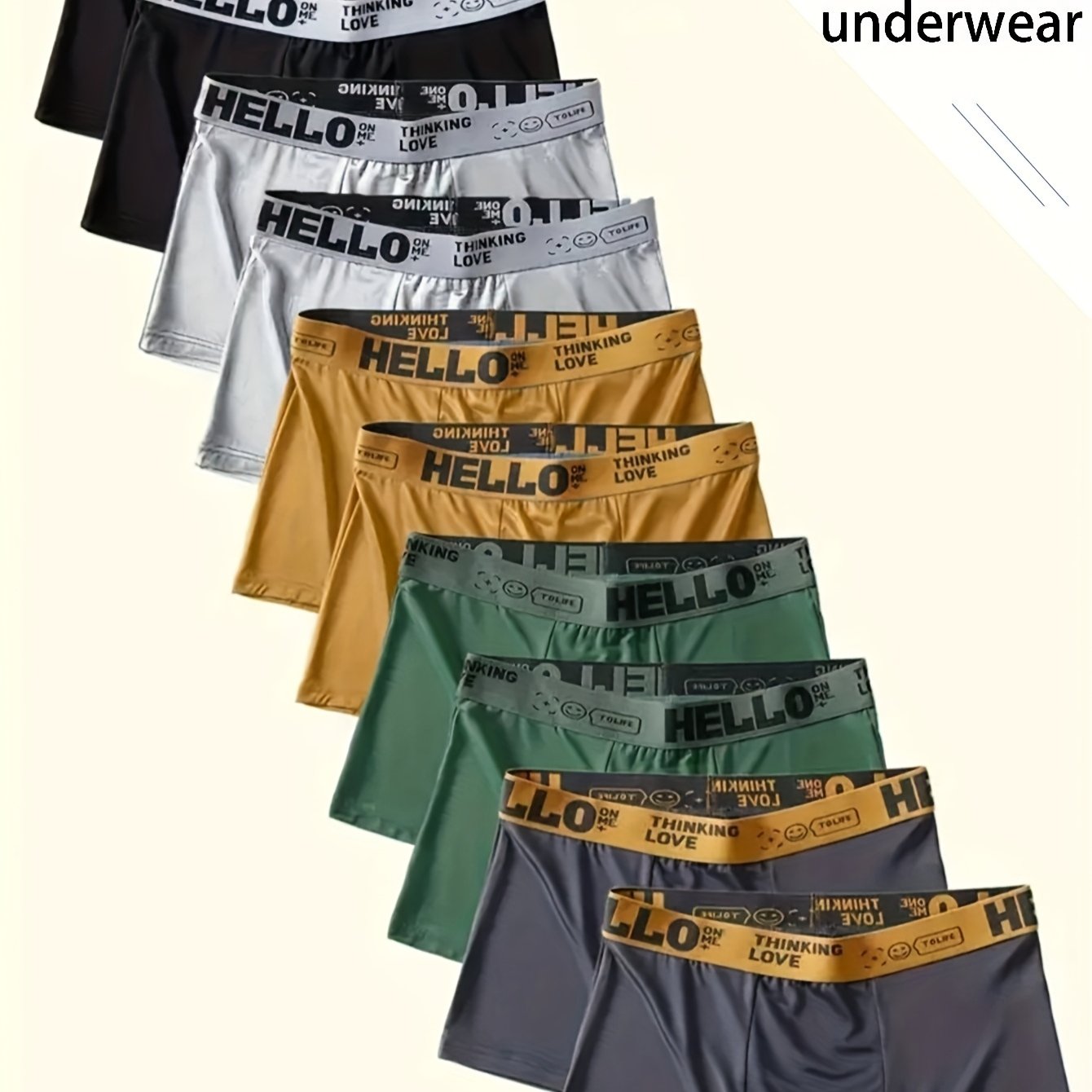 TEMU 10pcs Men's Quick-dry Underwear With "hello" Logo - Soft Stretchy Knit Boxer Briefs, Breathable Polyester-spandex Blend, Medium Suitable For