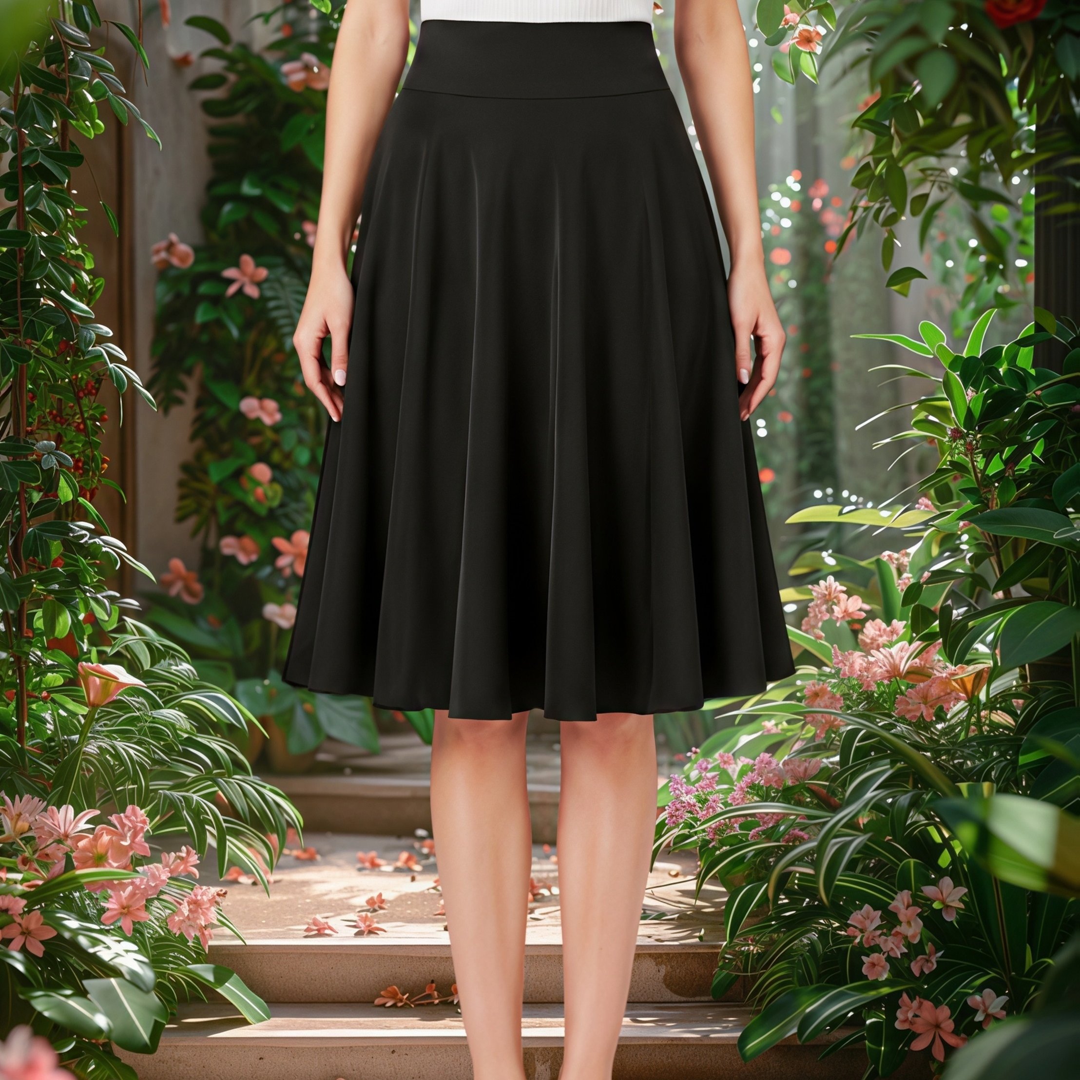 TEMU Women's High-waist A-line Midi Skirt, Flared Umbrella Skirt, Hip-covering Versatile Skirt For Sports, Commuting, And Elegant Occasions, Black