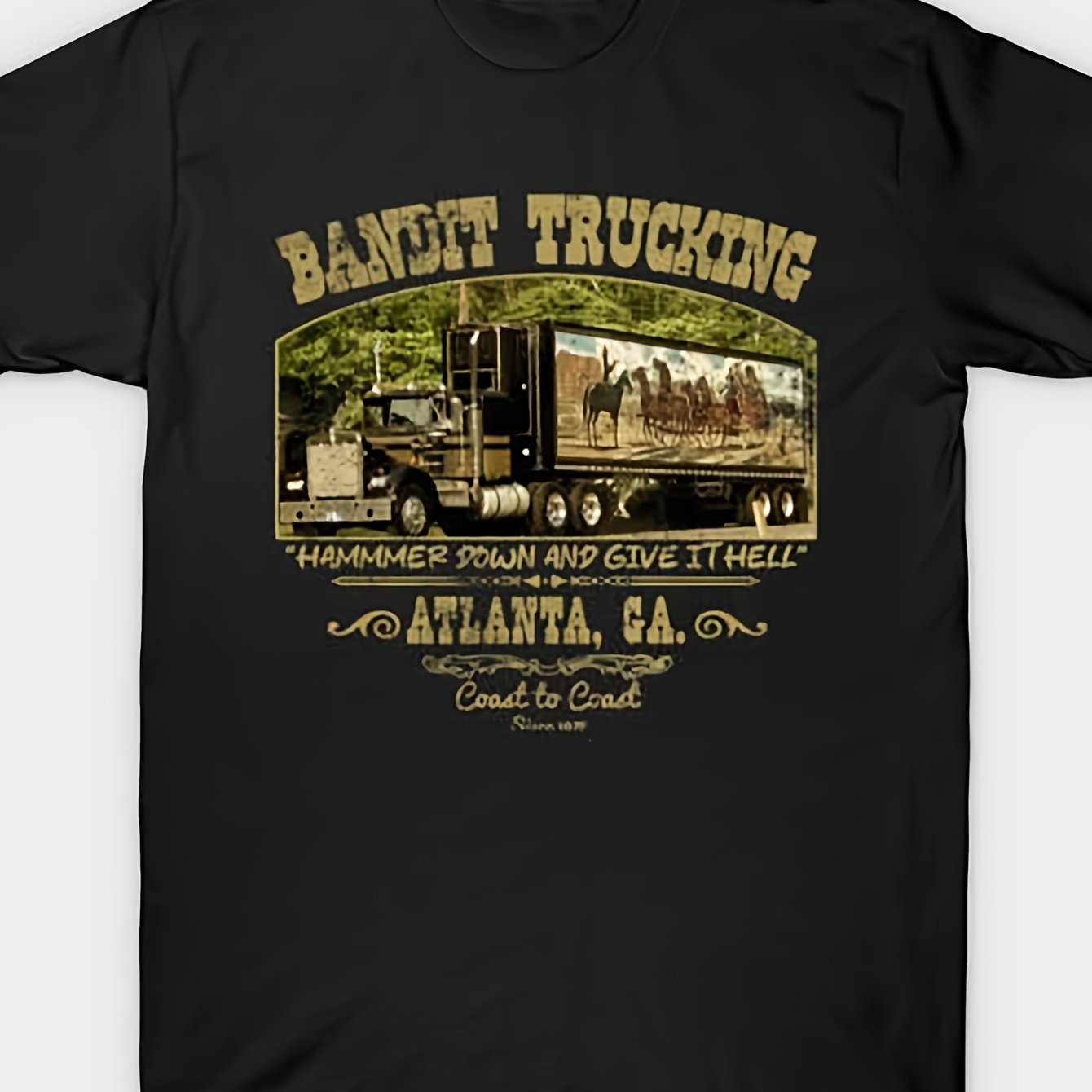 Image of Plus Size Men's Black Crewneck T-shirt From Trucking 1977 - Prism #1244, In Sizes S To 3xl