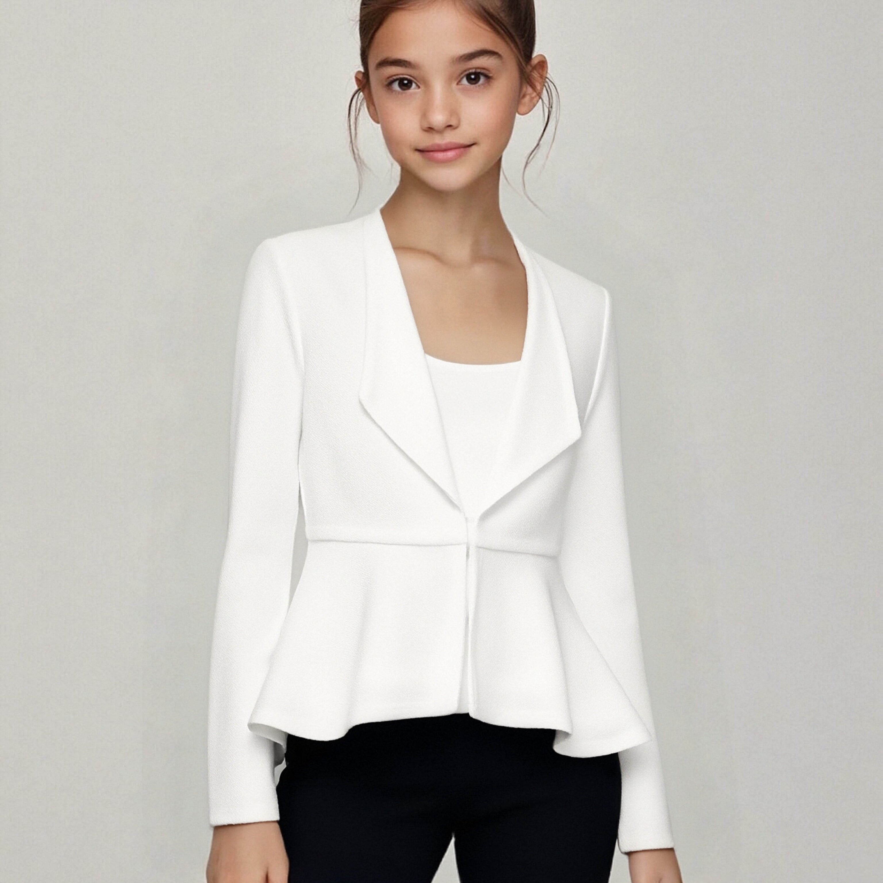 TEMU Girls' Jacket, A Stylish And Romantic Fitted Lapel Jacket With A Cinched Waist And Irregular Hem, Designed To The Figure. The Fabric Has A Shape