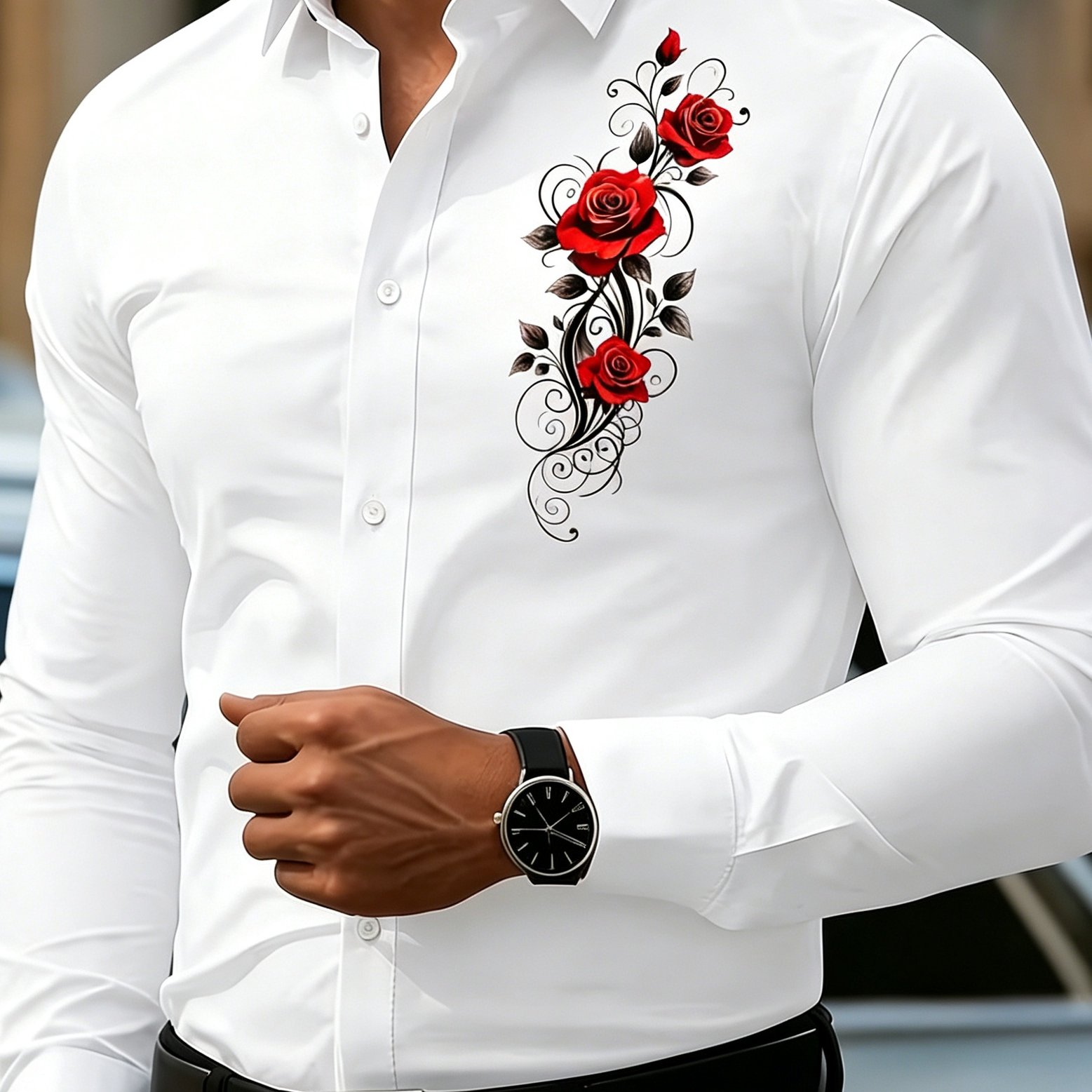 TEMU Printed Design â Not Textured Romantic Rose Print Pattern Men's Long Sleeve Shirt â A Gift For Men. Conveys Deep . Machine Washable, Comforta