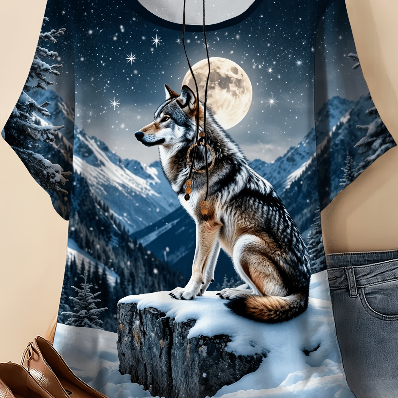 TEMU Plus Size - Women's Casual Short Sleeve Snow Print Round Neck Top, Suitable For Spring Summer, Fashionable Vacation Daily Versatile Top