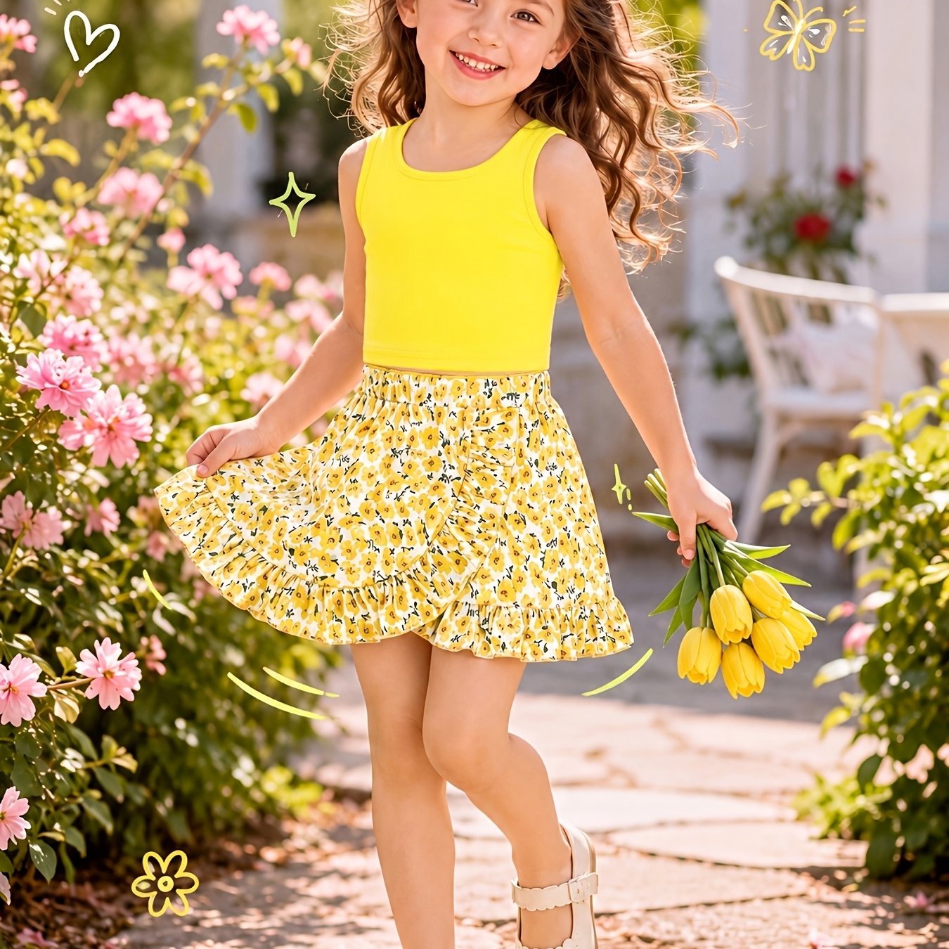 Image of Edge Decoration Vest Top And Half Skirt Two-piece Set, Summer Party Casual Half Skirt Set
