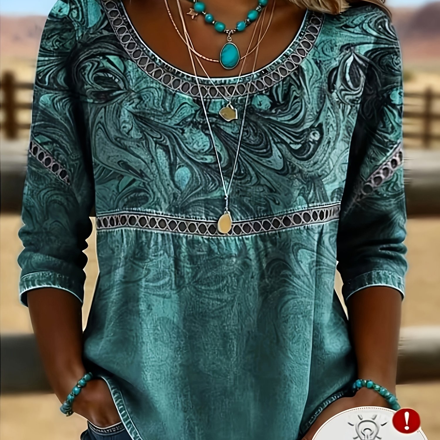 TEMU Directional Development Western Women's New Printed Round Neck Three-quarter Sleeve T-shirt