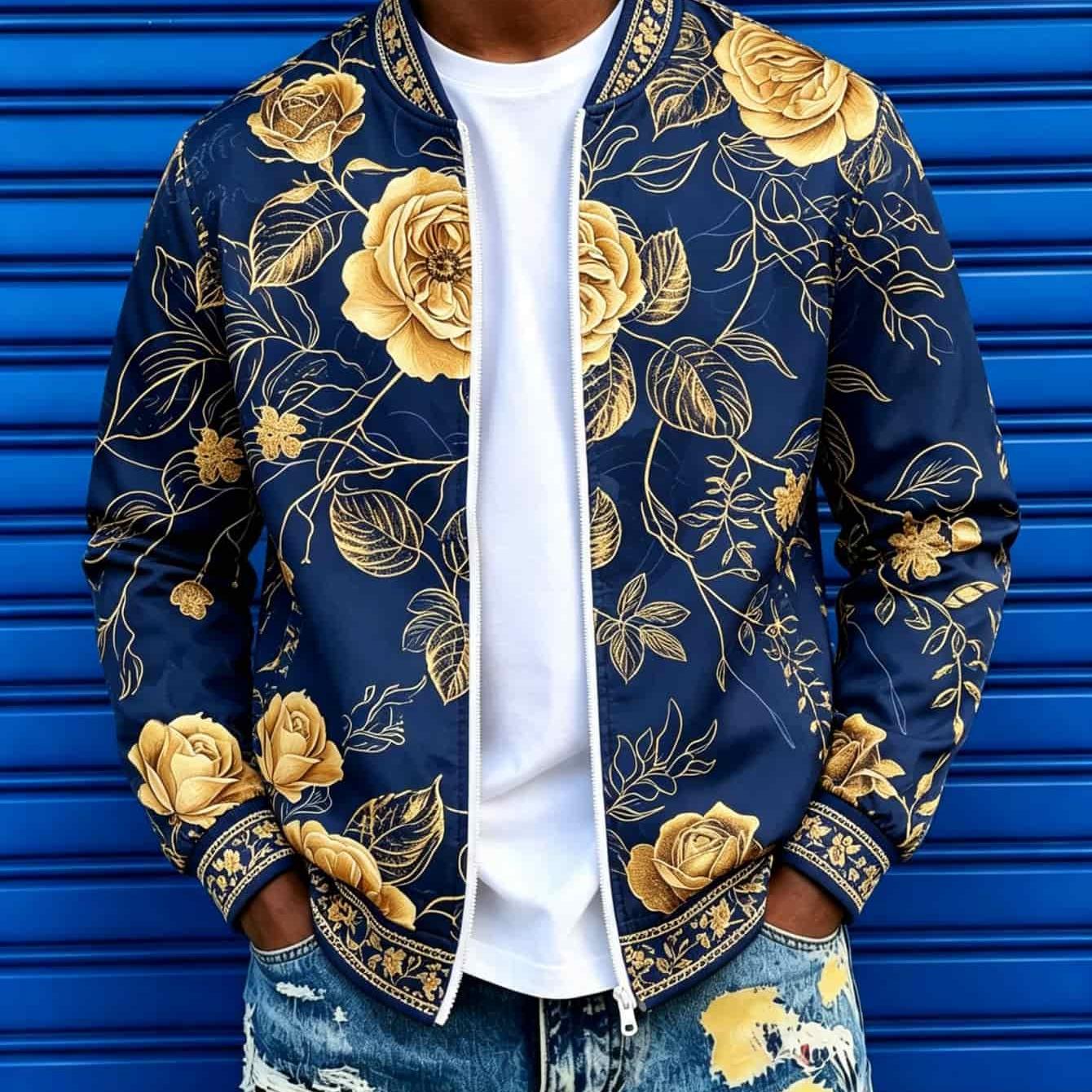 Image of 2d Flat Printing Men's Fashion, Men's Casual Jacket Long Sleeve Luxury Texture Daily Gatherings Style Full Print Of Loose Fit Men's Autumn Clothing Suitable For Street Dates Commutin