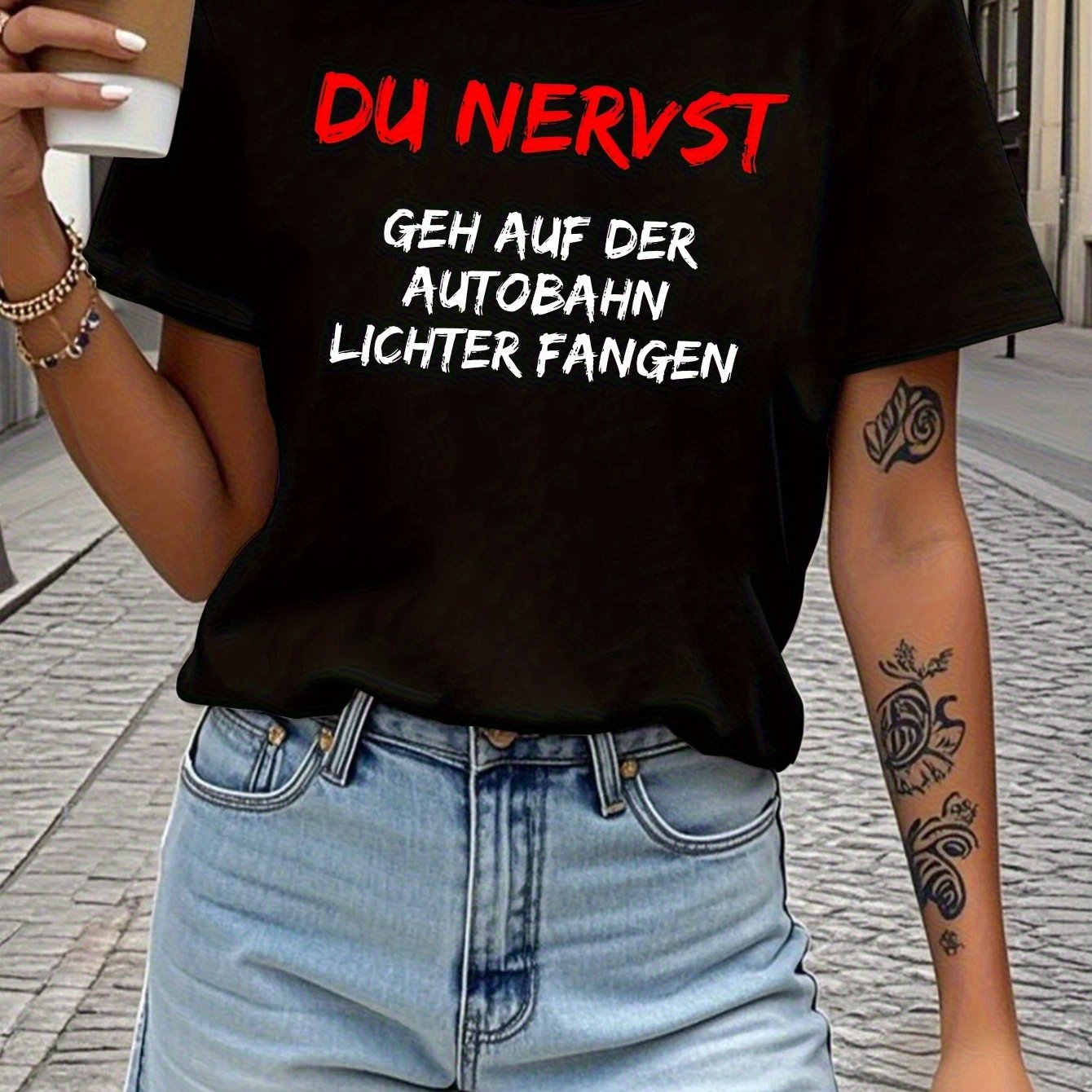 E-shop Lustiges Text-Print Damen Frühling - Sommer Kurzarm Rundhals Freizeit T-Shirt, für den
