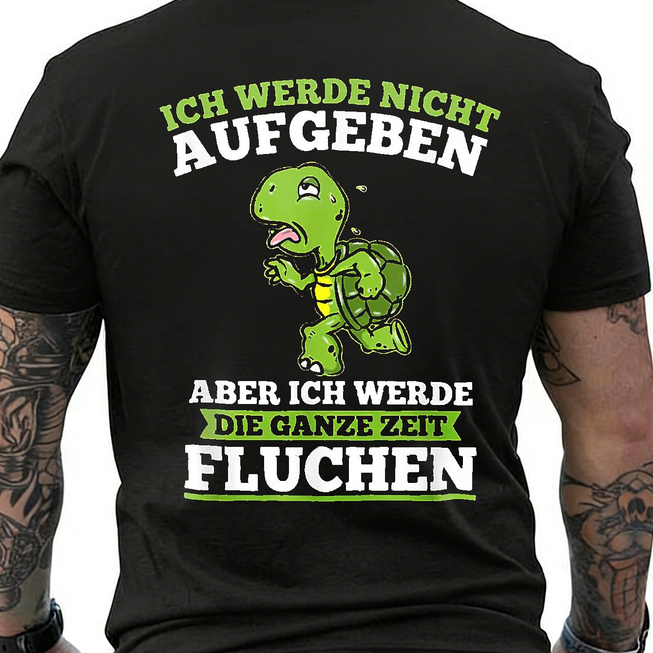 Black T Shirt With Turtle Graphic And German Text I Will Not Give Up But I Will For Casual Wear, Plus Size
