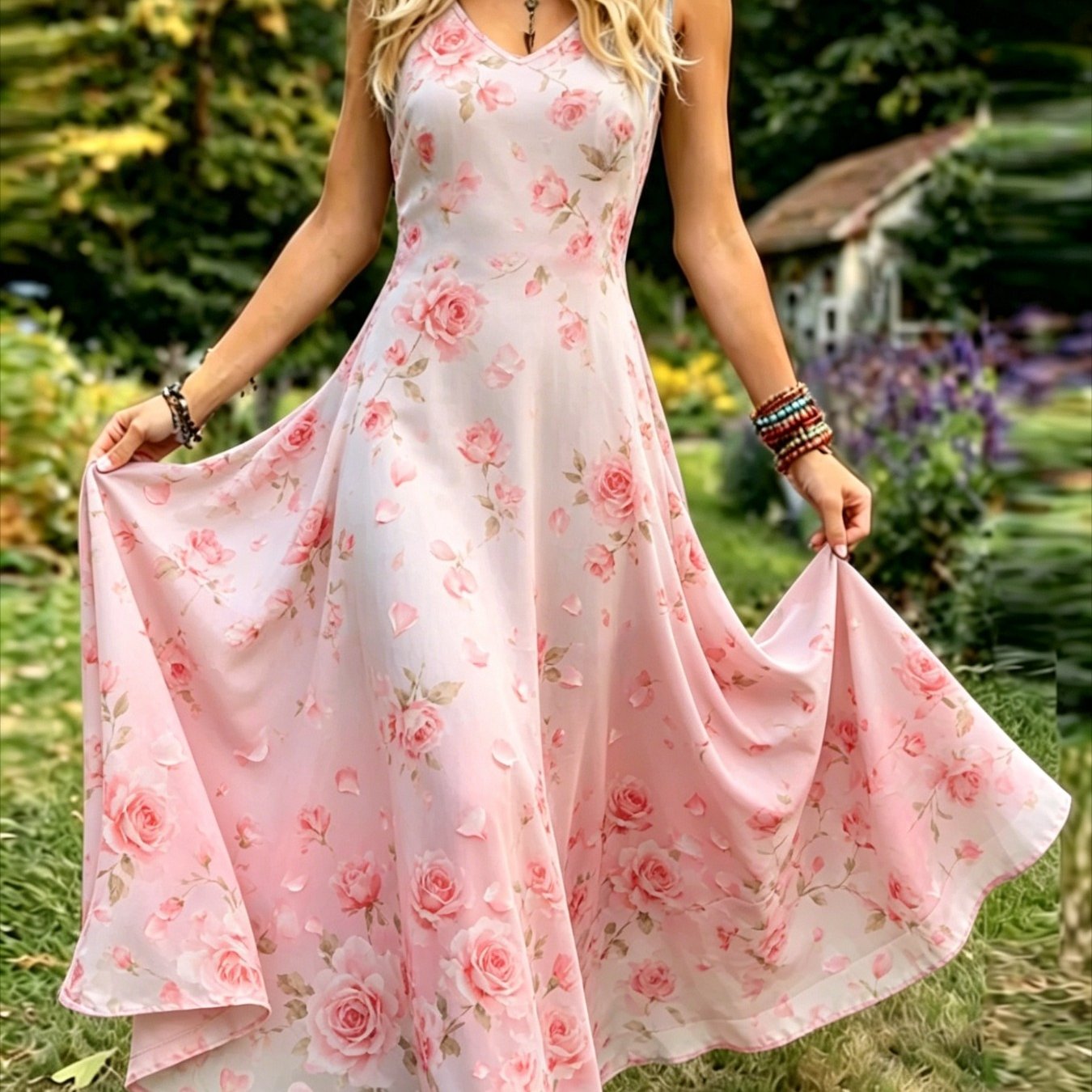 Plus Size - Plus Size - Women's Vintage-style Sleeveless Dress - An Elegant, Casual, Round-neck A-line Maxi Dress. Easy To Care For, Perfect For Daily Wear And Vacation Leisure