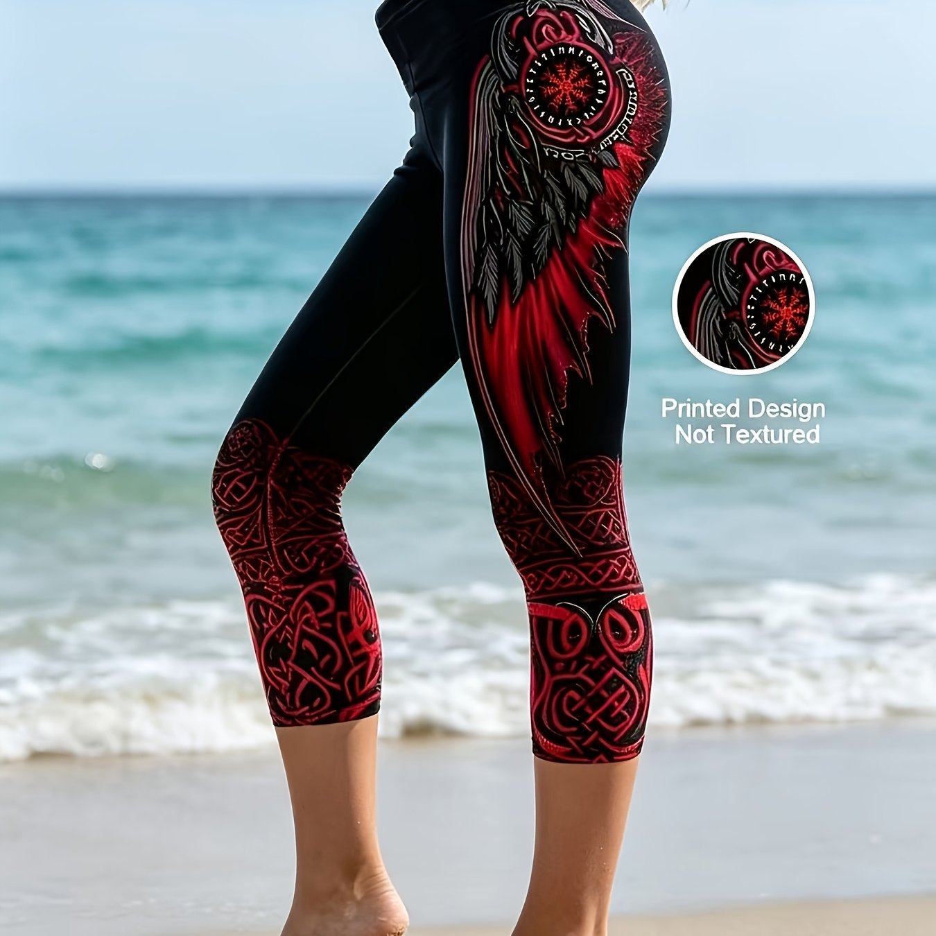 E-shop 2D Gedruckte Viking Ethno-Stil Doppeladler-Print Elegante Richtungsbezogene Damenhose Ganzjahres Outdoor Freizeit Enganliegende Basisleggings