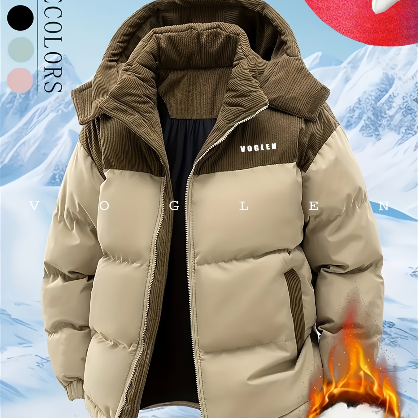 1pc Winter Men\u0027s Warm Color-Block Padded with...
