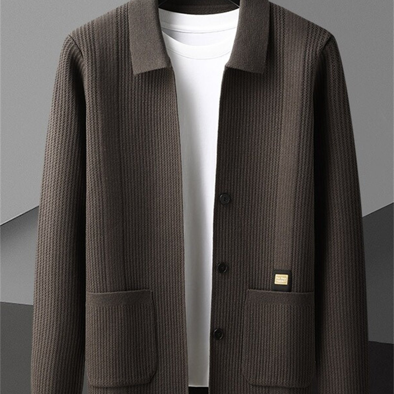 TEMU Knitted Cardigan For Men, Autumn-winter American Loose Cable-knit Sweater With V-neck, Couple Style Lazy Look Pullover
