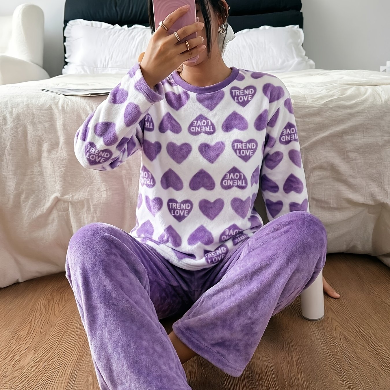 TEMU Autumn Winter Warm Flannel Casual Easy Comfortable Long Sleeve Long Pants Hooded Pajamas