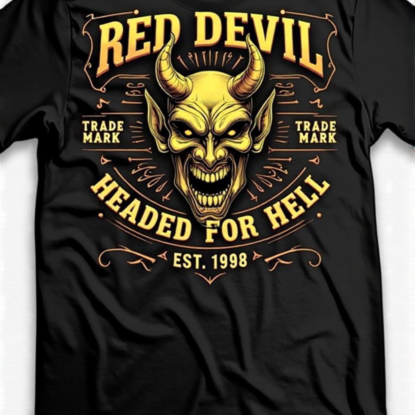 TEMU Clothing Men's Devil Logo & Red///for Halloween T-shirt - Soft Cotton Crew Neck Tee, Regular Fit Short Sleeve Casual Top, Machine Washable For