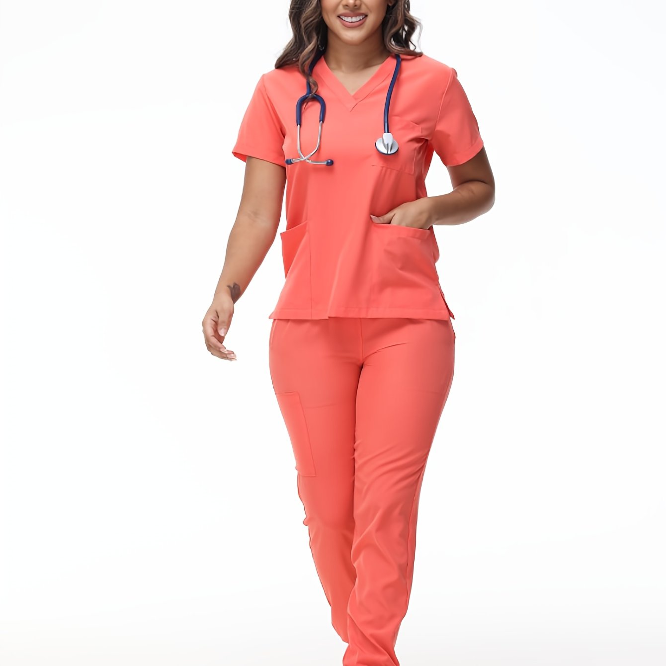 TEMU Scrubs Top And Pants Unisex Breathable Quick-dry Scrubs Uniform Women And Men Scrubs Set V-neck Top T-shirt And Tapered Leg Jogger With