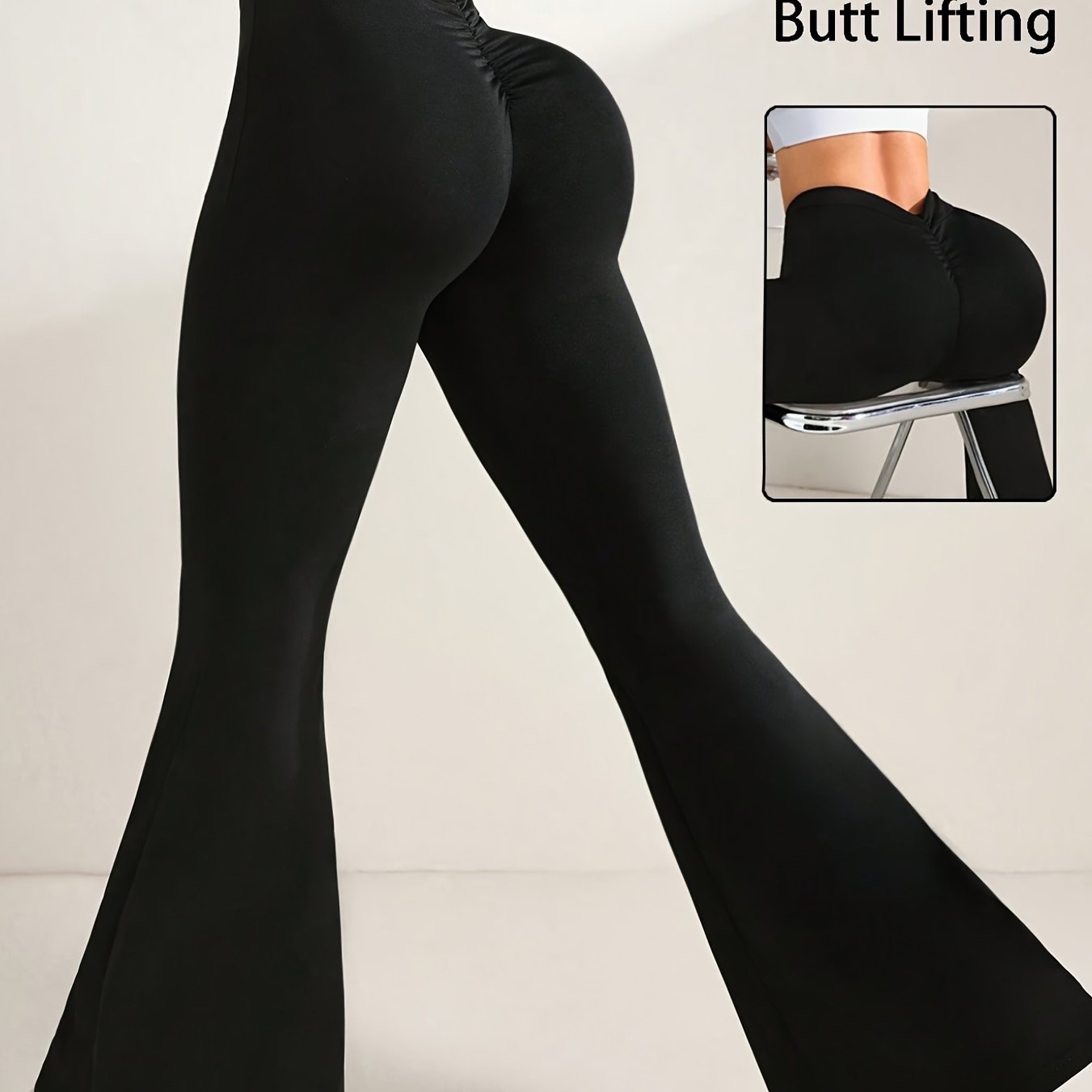 1pc V-shaped Hip With Elastic , High-waist -lifting Women's Athletic Yoga Flared Trousers