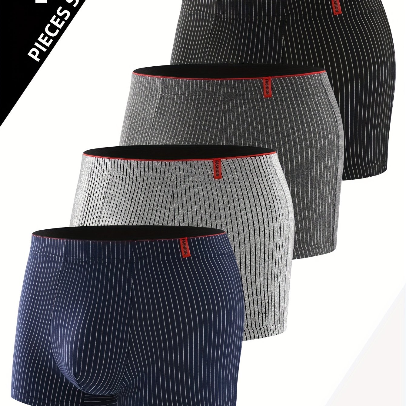TEMU 4pcs Striped Underwear, Casual Briefs Shorts, Breathable Stretchy Trunks, Sports Shorts Shorts