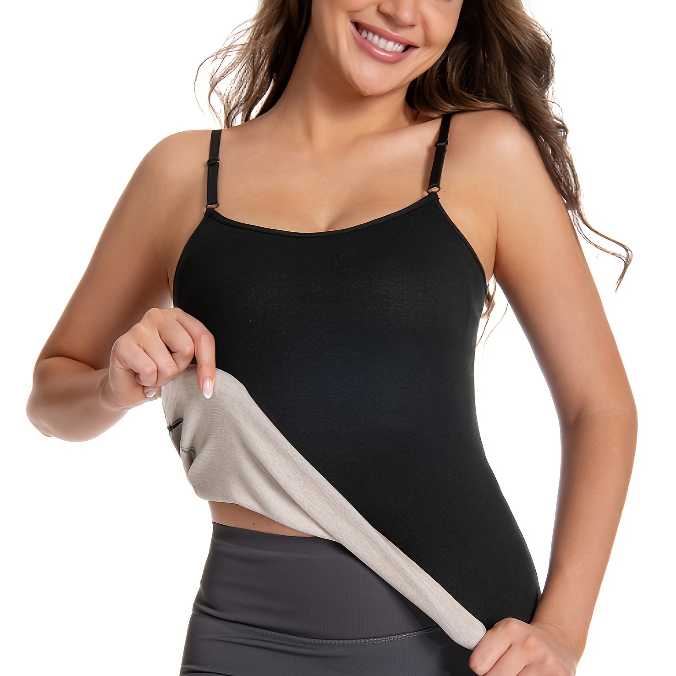 Women's Autumn/winter -lined Thickened Warm Vest With Adjustable Straps, Thermal Base Layer Camisole