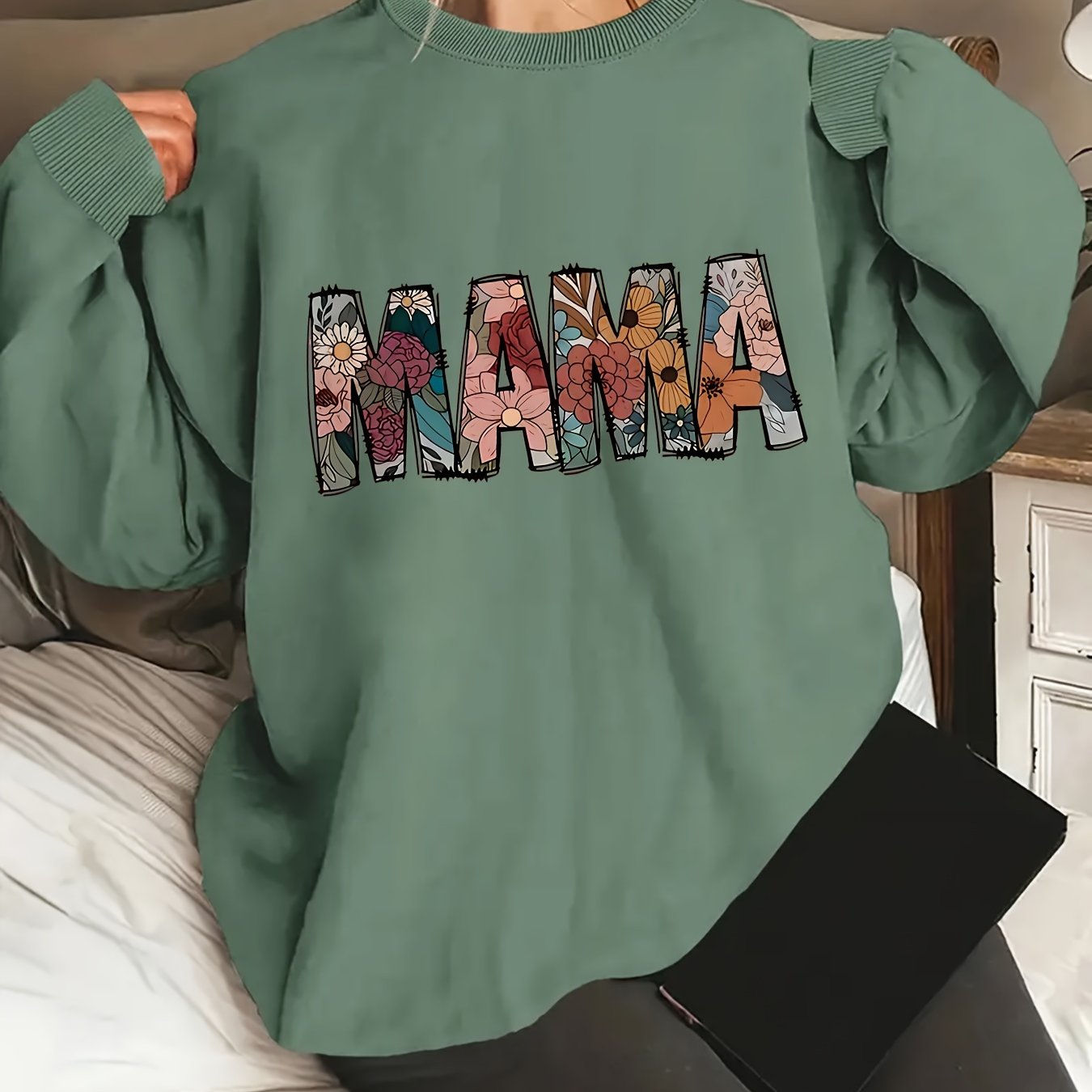 TEMU Sweat-shirt à imprimé de lettres, sweat-shirt décontracté à col rond pour et , vêtements pour femmes