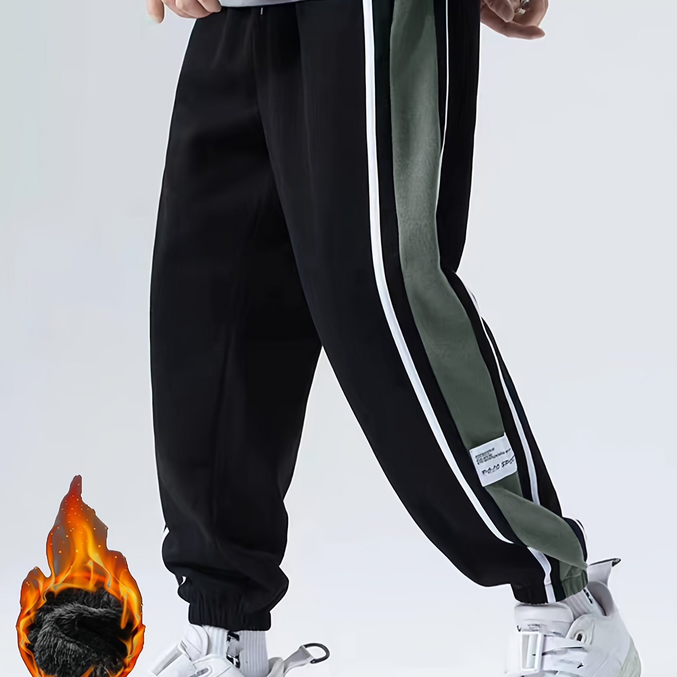 Image of Autumn/winter Men's -lined Thickened Sports & Casual Pants, Men's Outdoor Warm Long Pants, Fashionable Spliced Lounge Pants