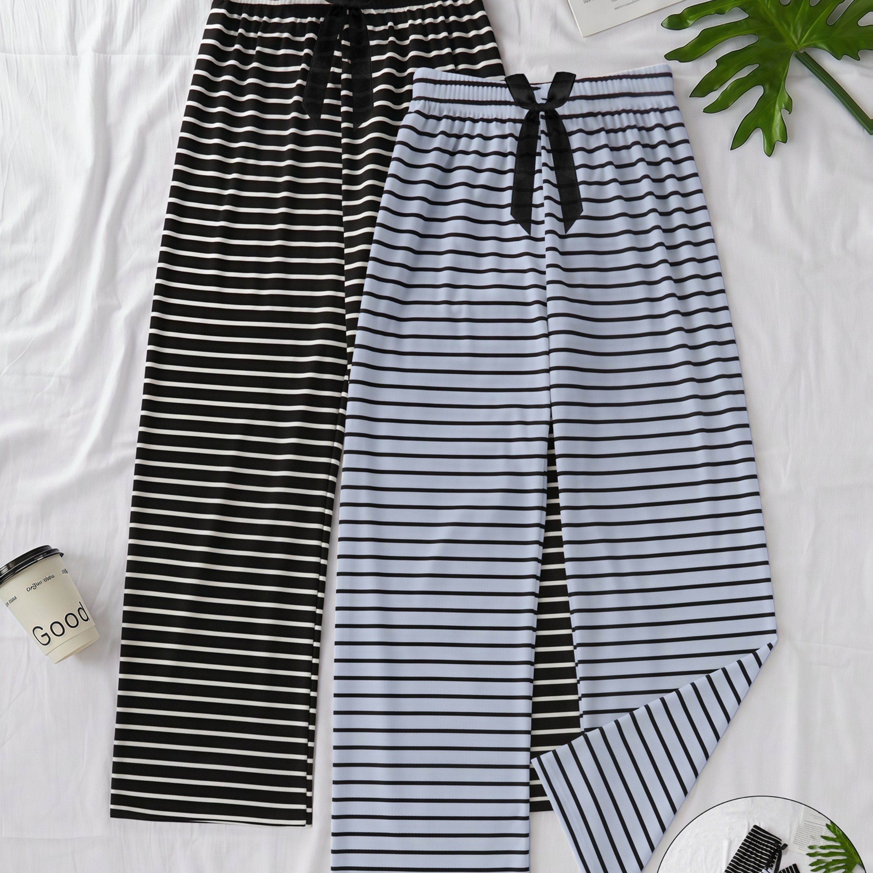 TEMU Women's Pajama Pants, Striped Print Loungewear Pajama Pants, Two-pack